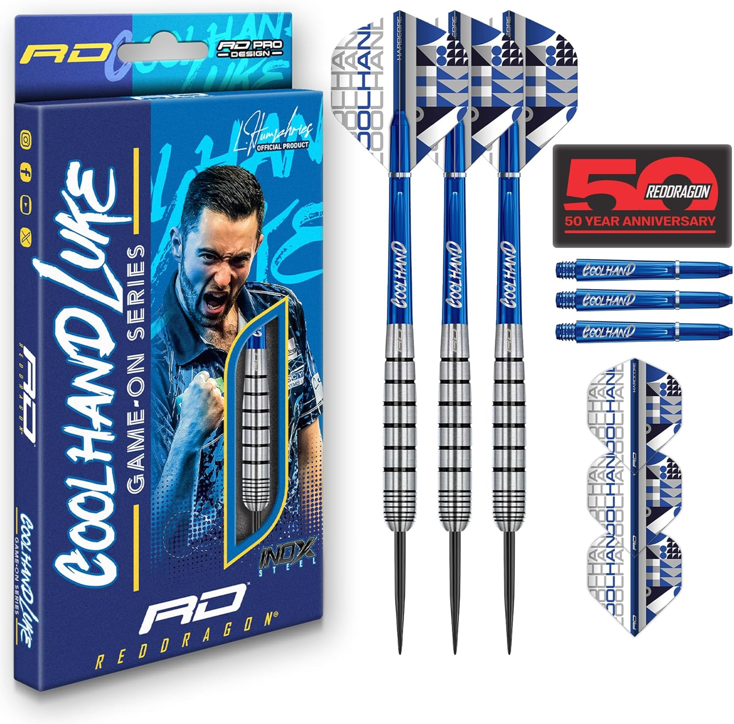 RED DRAGON Game on Professional Player Series Steeltip Darts Set with Dart Flights and Dart Shafts (Stems)