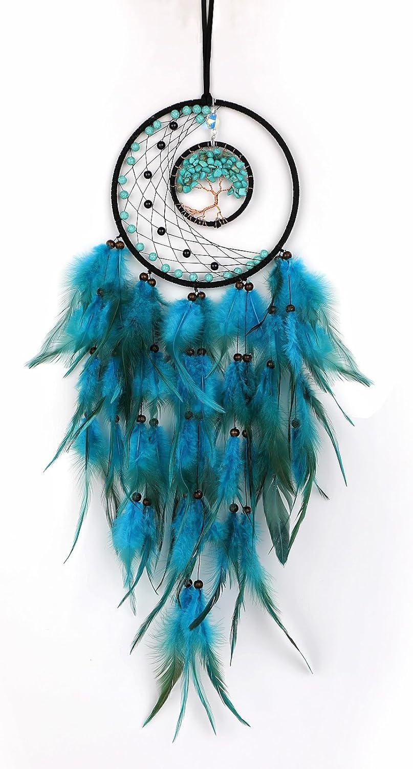 Blue Feather Tree of Life Dream Catcher Wall Hanging Ornament for Home Bedroom Decor Crystal Stone Dream Catcher for Wall Hanging Decor Handmade Crafts Festival Gift image number 4
