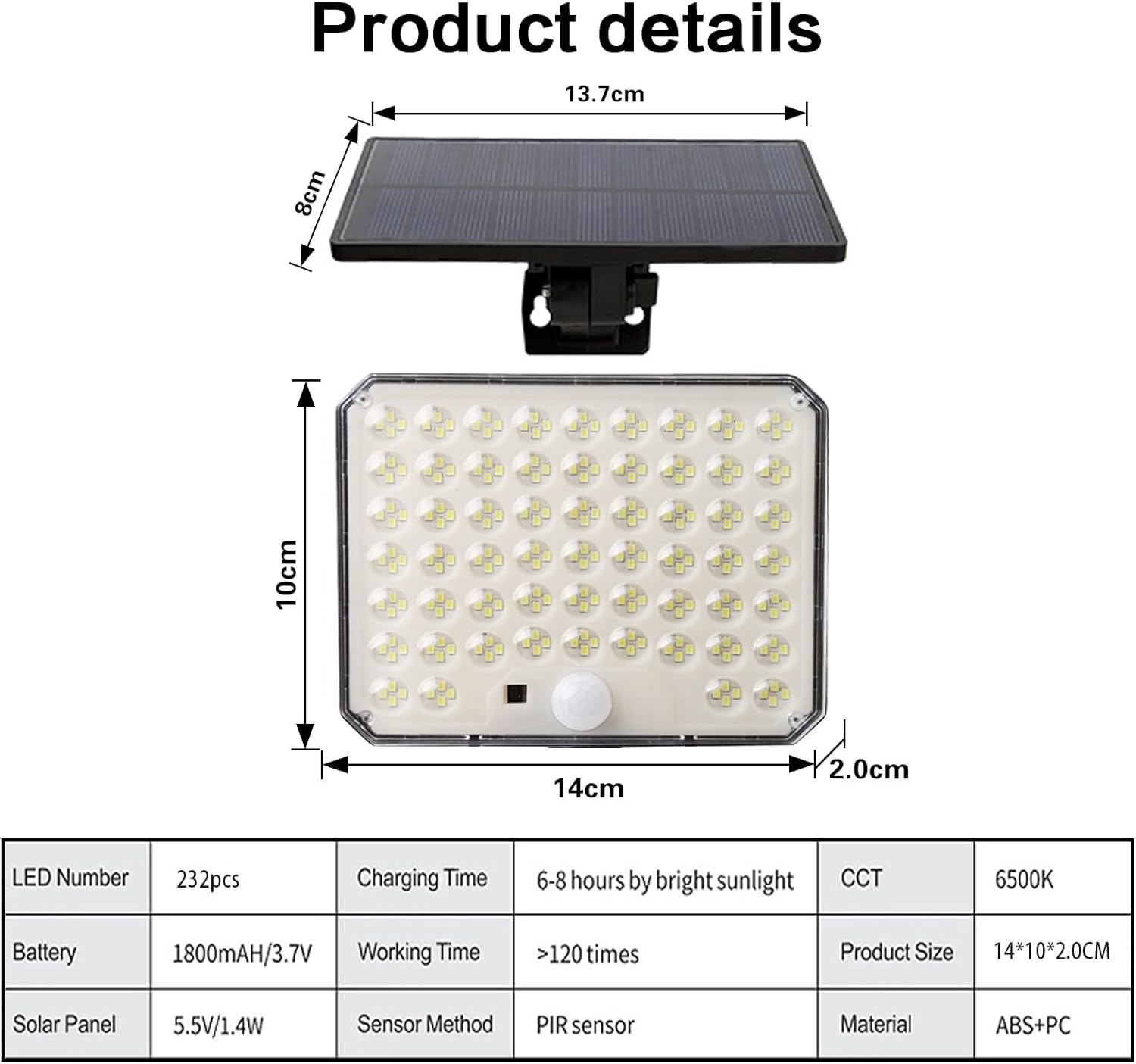 XIULIUU Solar Lights Outdoor, 1PACK 232 LED 1600LM Motion Sensor Outdoor Lights, IP65 Waterproof Solar Powered Security Flood Light for outside Yard, Shed, Barn, Patio, Porch, Garden, Garage image number 4