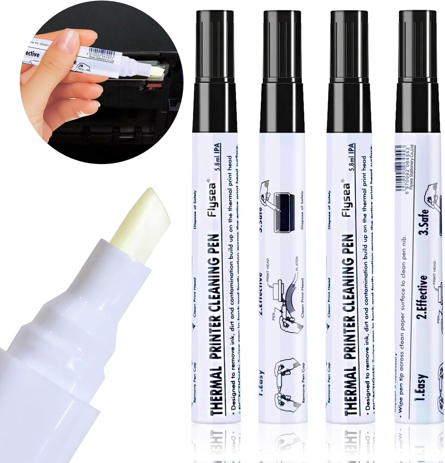 Thermo Printer Printhead Cleaning Pen for Thermal Receipt Shipping Label Compatible with Printers, POS Systems Card Readers Printer Cleaner 4Pcs image number 1