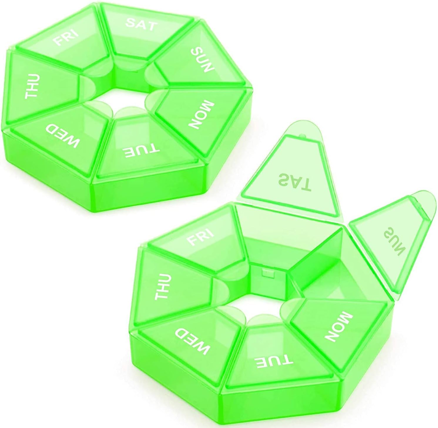 2Pcs 7-Sided Portable Pill Planner, Small Case - 7 Day Weekly Travel Container, Purple