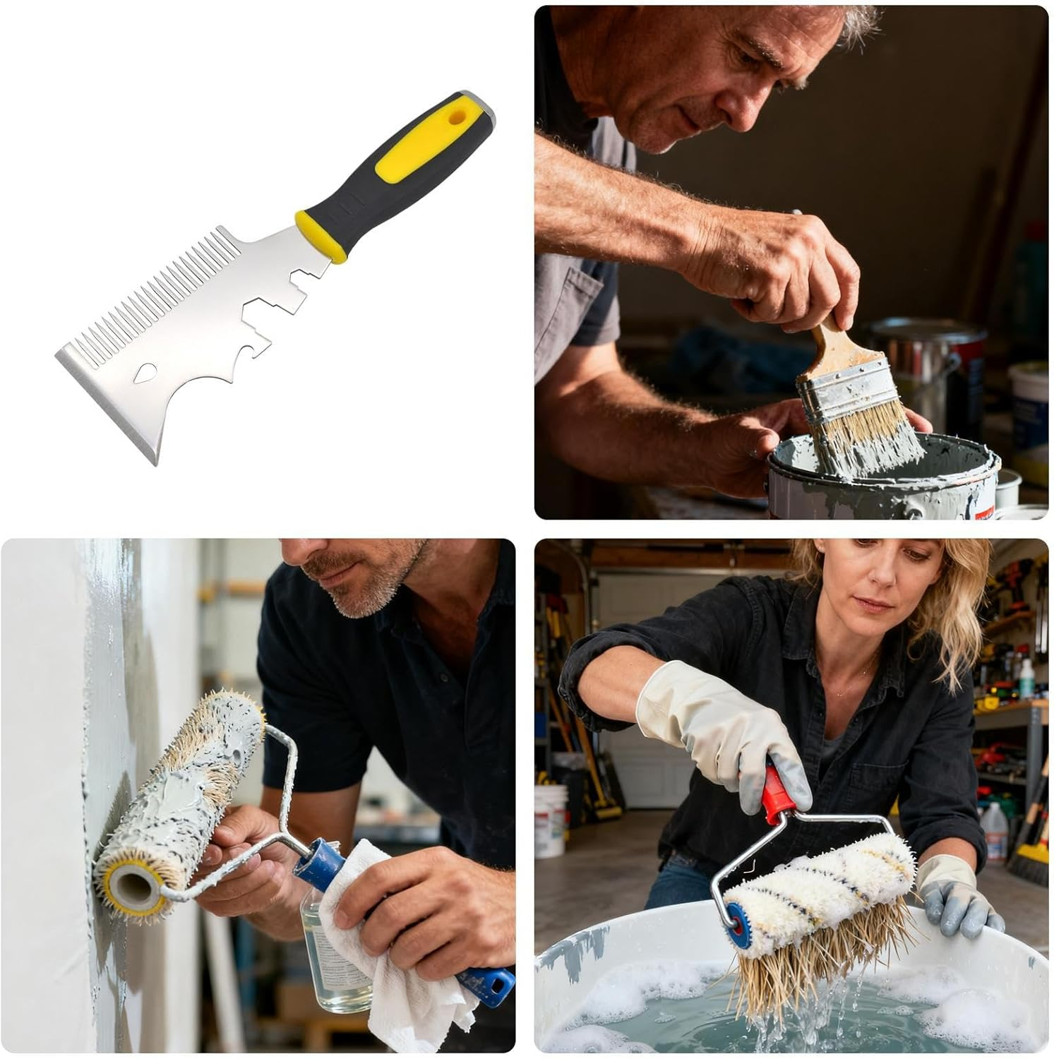 Paint Brush Comb | Stainless Steel 13 in 1 with Wrench - Painting Brush Cleaning Tool - for Craft Projects Trim Work Wall Edge House Painting Home Improvement image number 2