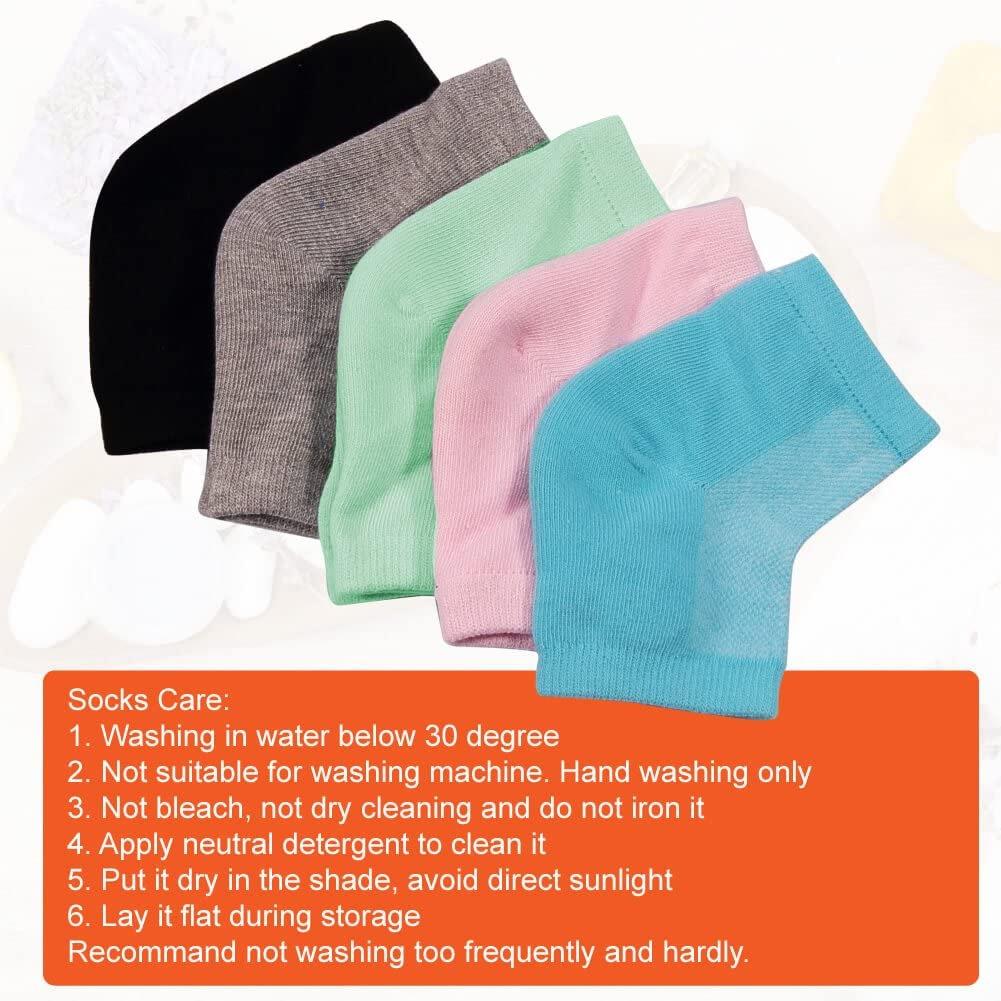 Selizo 5 Pairs Moisturizing Gel Heel Socks Open Toe Socks for Dry Hard Cracked Heels, 5 Colors image number 6