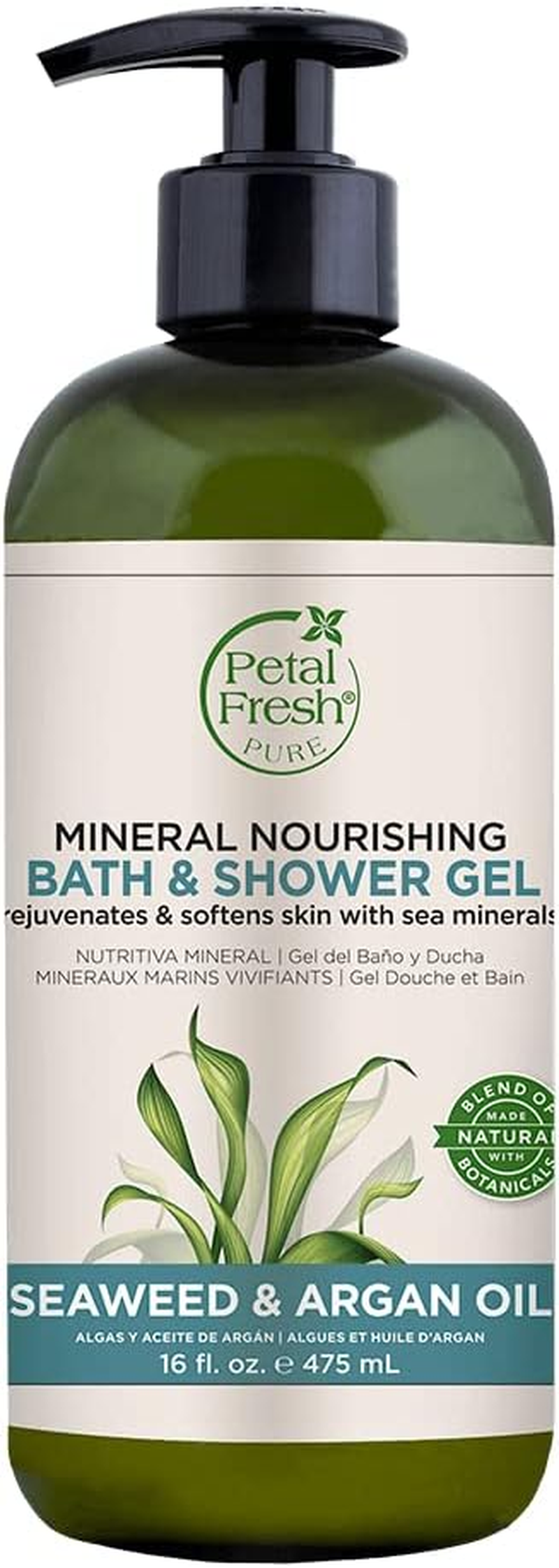 Petal Fresh Pure Mineral Nourishing Bath & Shower Gel Seaweed & Argan Oil, 16 Ounce