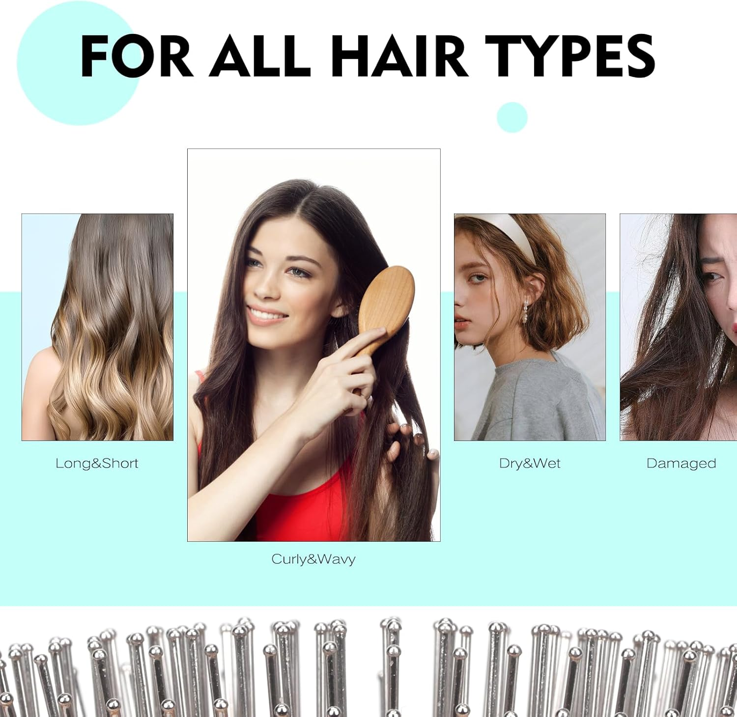 Combetter Bamboo Hair Brush, Smoothes Hair and Massages Scalp, Detangling Anti-Static Hair Brush, Environmentally Friendly Natural Wood with Metal Steel Bristles for Women image number 4