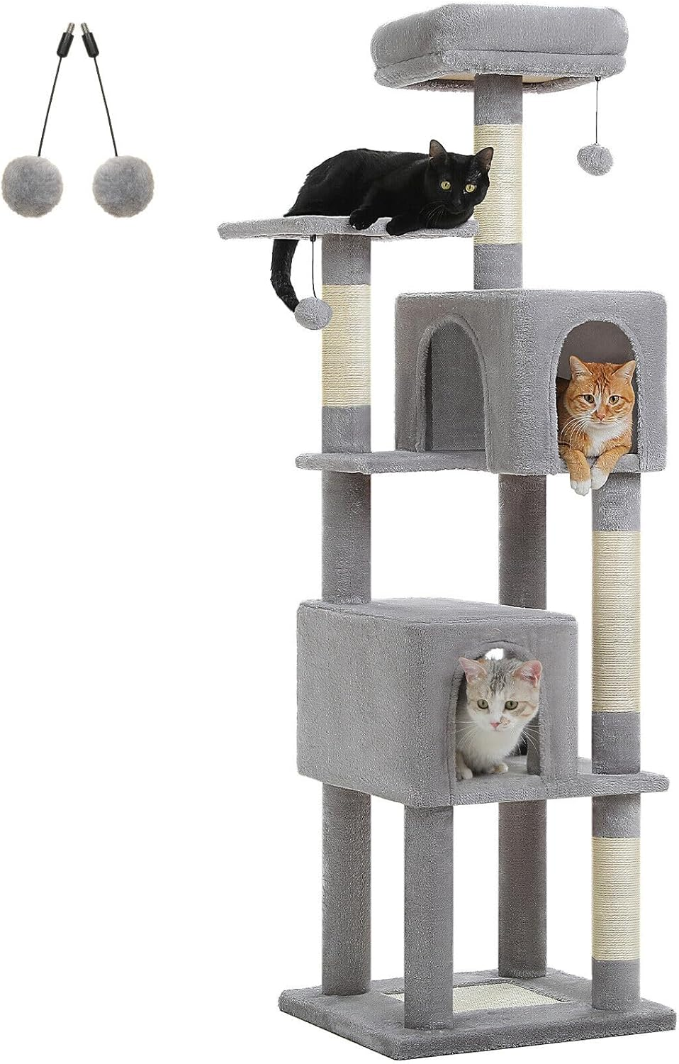 PAWZ Road Cat Tree, 157Cm Cat Tower for Indoor Cats, Multi-Level Cat Furniture with 4 Scratching Posts, 2 Top Perches, 2 Large Condos, Beige