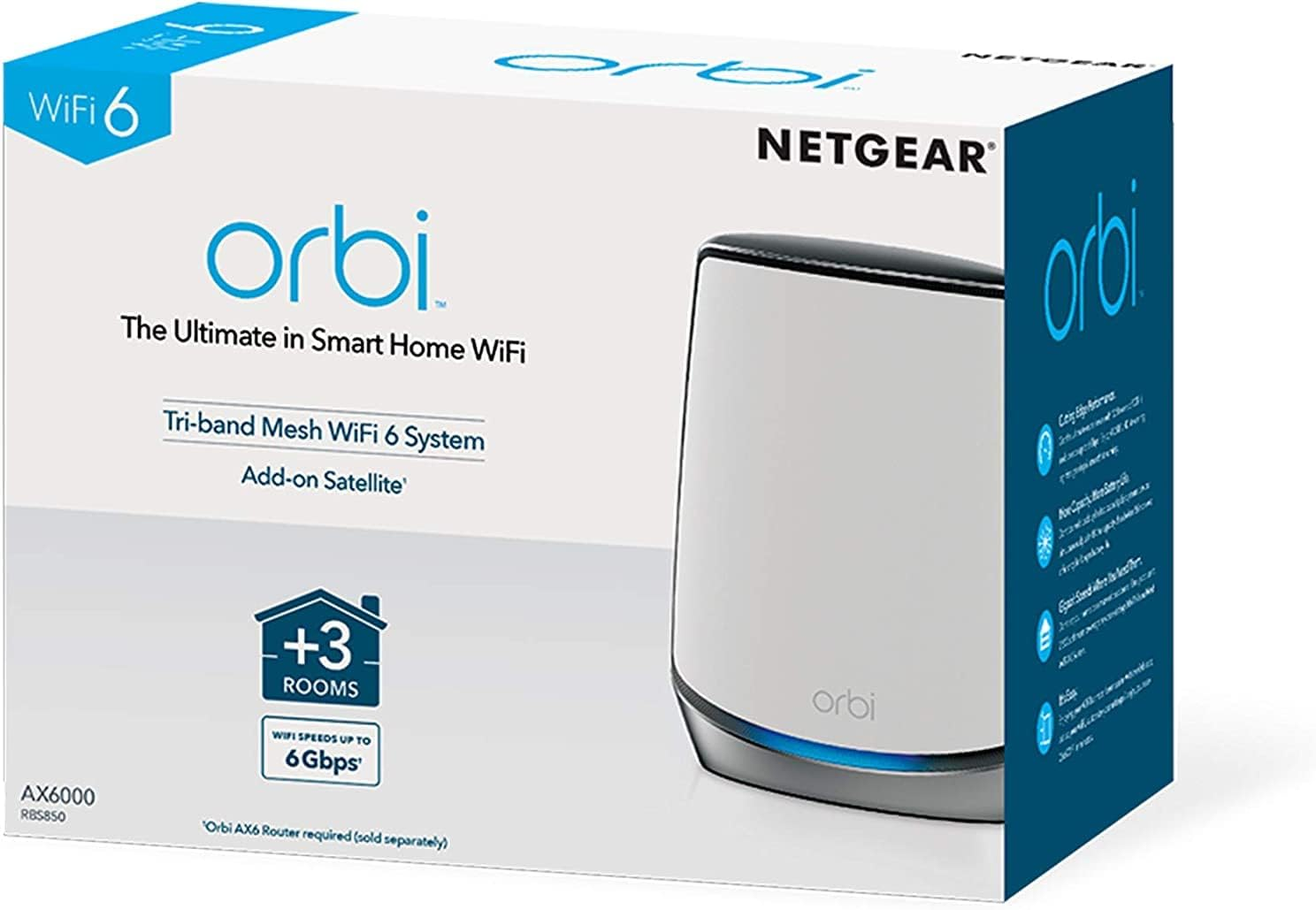 NETGEAR Orbi Whole Home Wifi 6 Add-On Satellite Extender (RBS850) | AX6000 Wireless Speed (Up to 6Gbps) image number 2