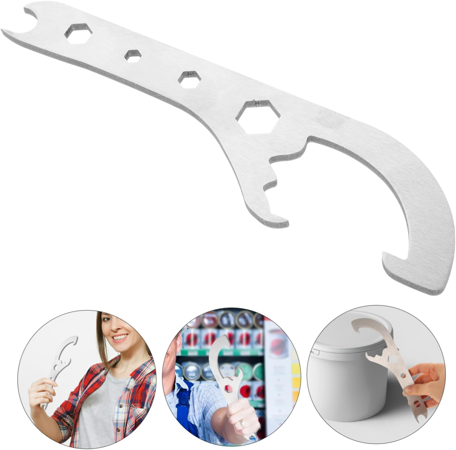 TIDTALEO Bucket Lid Opener Tool Stainless Steel 201 Multi-Function Pail Wrench 5Mm Sturdy Wear-Resistant Portable Bucket Opener for Household Paint and Containers Use