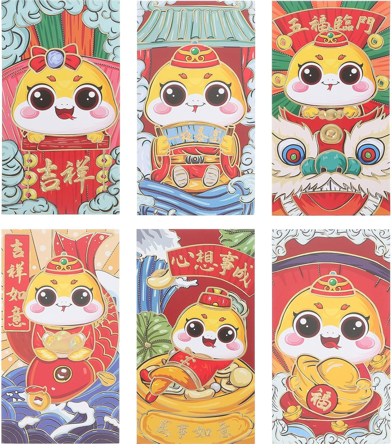 Tofficu 6Pcs Cartoon Red Envelope Bag for Lunar Year Celebrations per Pack for Boy Girl'S and Decorations Includes Wedding Money Envelopes and Birthday Money