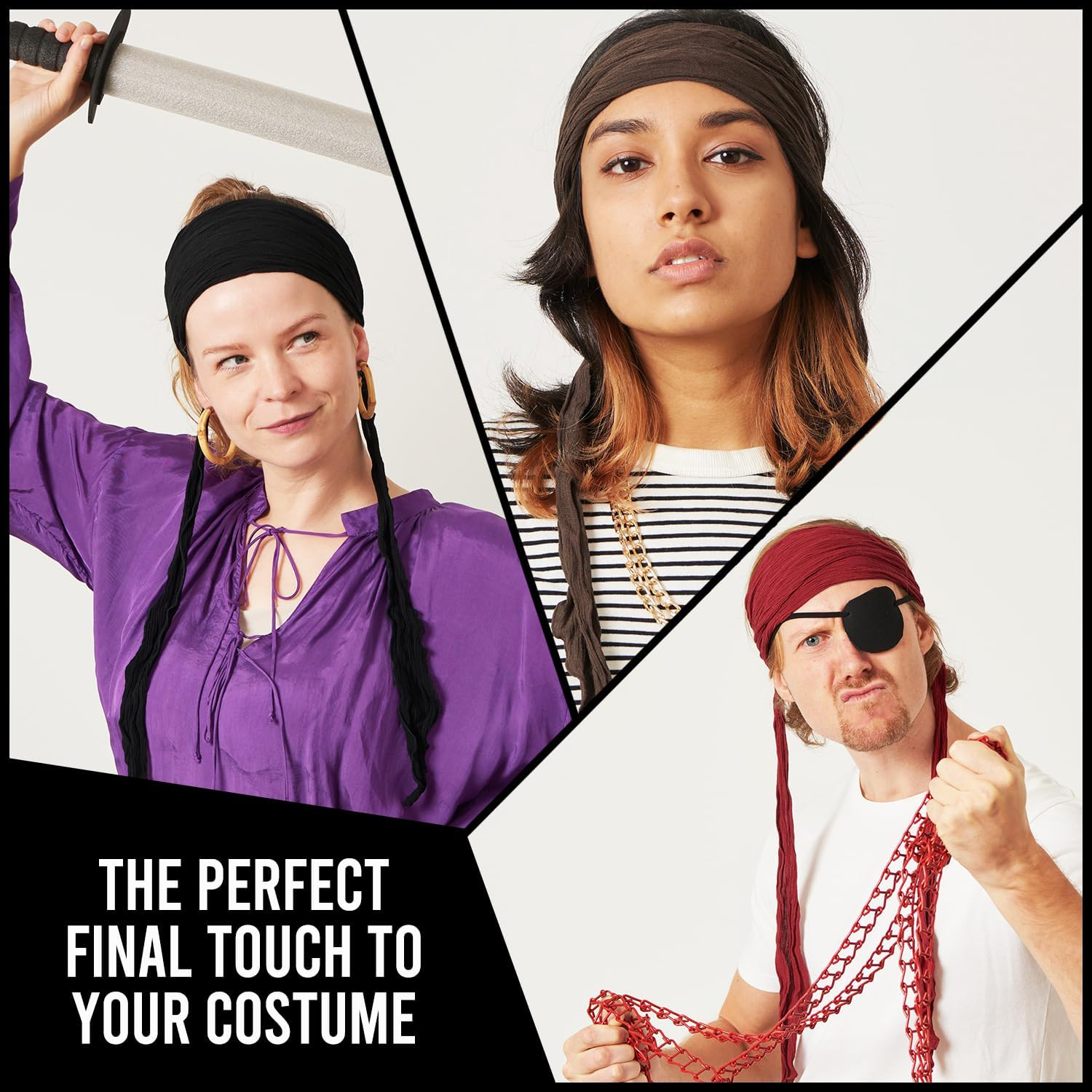 CHARM Womens Headband Boho Headwrap - Turban Head Wrap Festival Retro Hair Accessory Pirate Hairband Dark Red image number 5