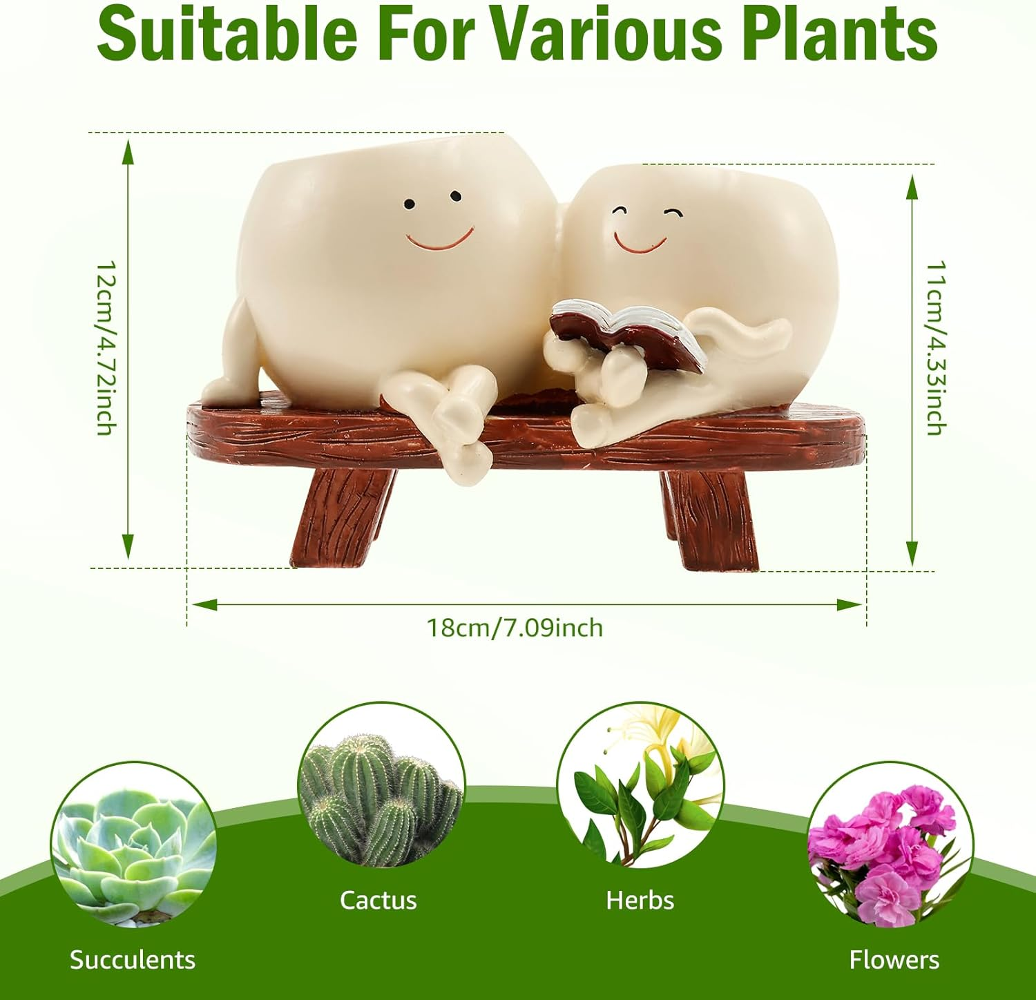 Smily Face Plant Pot, Cute Resin Double Head Planter with Drainage Hole, Novelty Design Chair Succuent Flower Pot, Modern Lady Head Vase Girl Face Planter, Desk Decor Planter for Home or Garden D&eacute;cor image number 6