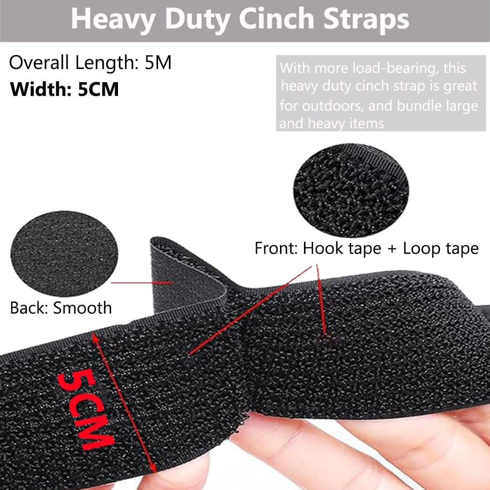Reelau 5M Hook and Loop Cable Straps 5CM Wide Fastening Securing Straps, Adjustable Cable Ties, Free Cut Length, Securing Cord Ties with 20 Buckles for Organizer or Storage image number 5