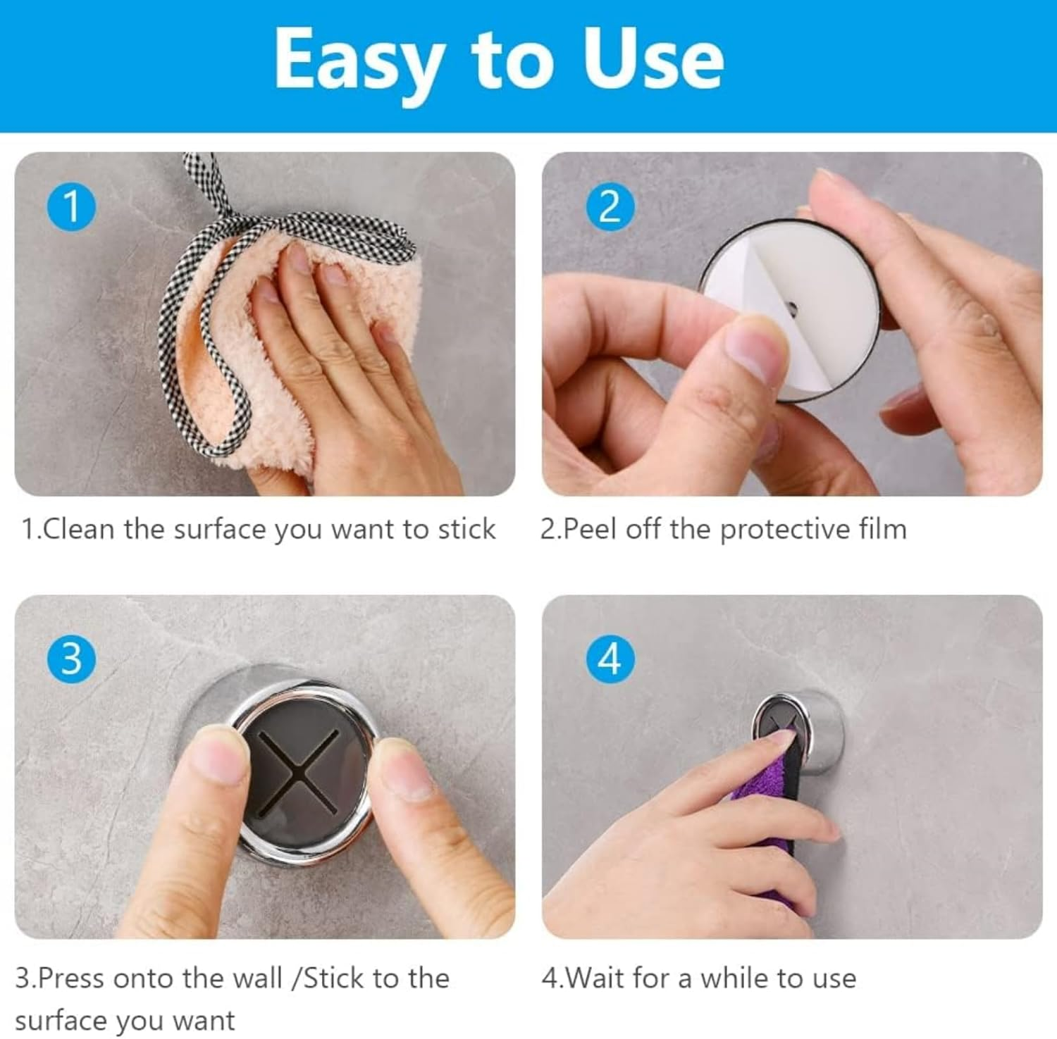 SNOKAY 6 Pcs round Self-Adhesive Tea Towel Holders - No Drilling Required - Push in Suction Hand Towel Holder Set - Easy Installation for Kitchen, Bathroom, and Home Use