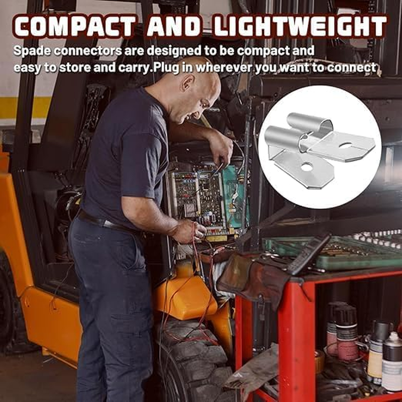 50PCS Silver Double Piggyback Spade Connectors, Electrical Double Male Female Adapter, Female Male Quick Disconnect Piggyback Spade Crimp Terminals Assortment Kit image number 5