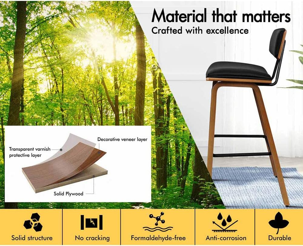 ALFORDSON 2Pcs Vintage Wooden Bar Stools Kitchen Dining Chair Black Counter Chair with Footrest, Backrest and Anti-Slip Pads for Home Bar Dining Room image number 6