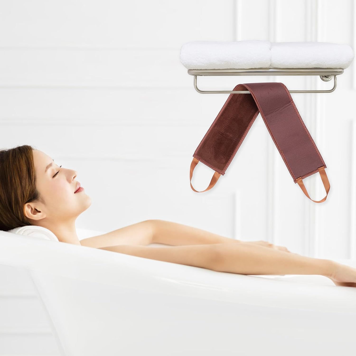 TEHAUX Back Lotion Wiping Belt for Sunscreen Body Care Brown Back Massage Strap for Tanning Moisturizing Suitable for Self-Tanning and Skincare image number 1