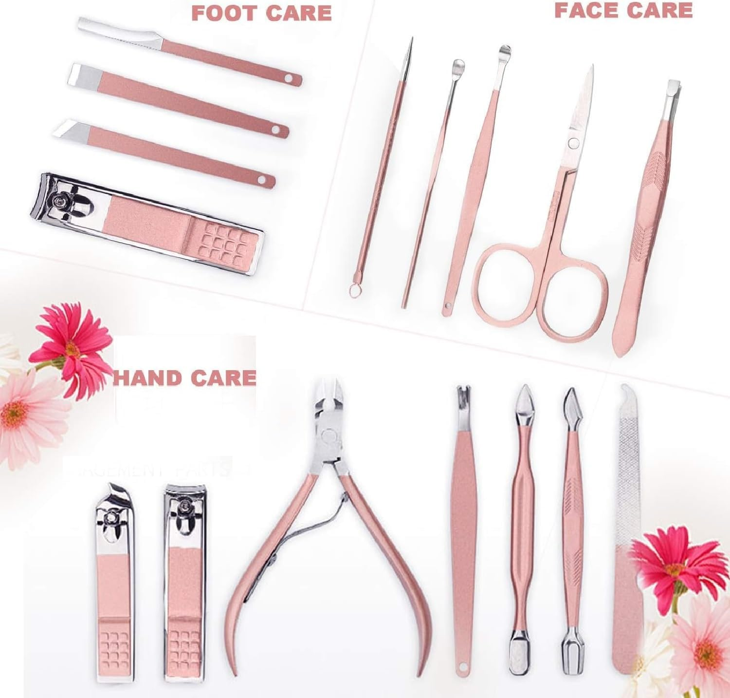 Manicure Set, Pedicure Set, 16 in 1, JUYOU Professional Grooming Kit-Stainless Steel Nail Clippers Set Travel Case-Facial and Nail Care Tools for Men and Women (Rose Gold 16 in 1) image number 4
