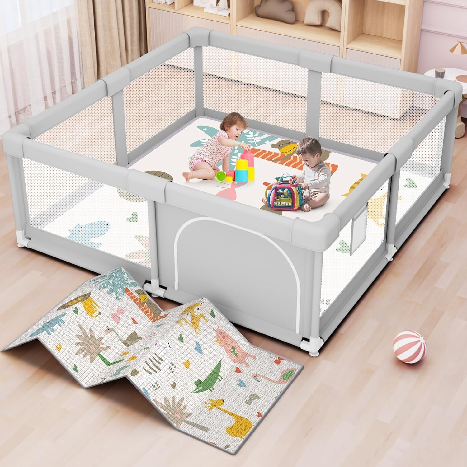Large Baby Playpen with Mat - 200 X 180 Cm Baby Play Yard for Toddler Indoor & Outdoor Kids Activity Center, Sturdy Safety Play Yard with Soft Breathable Mesh image number 5