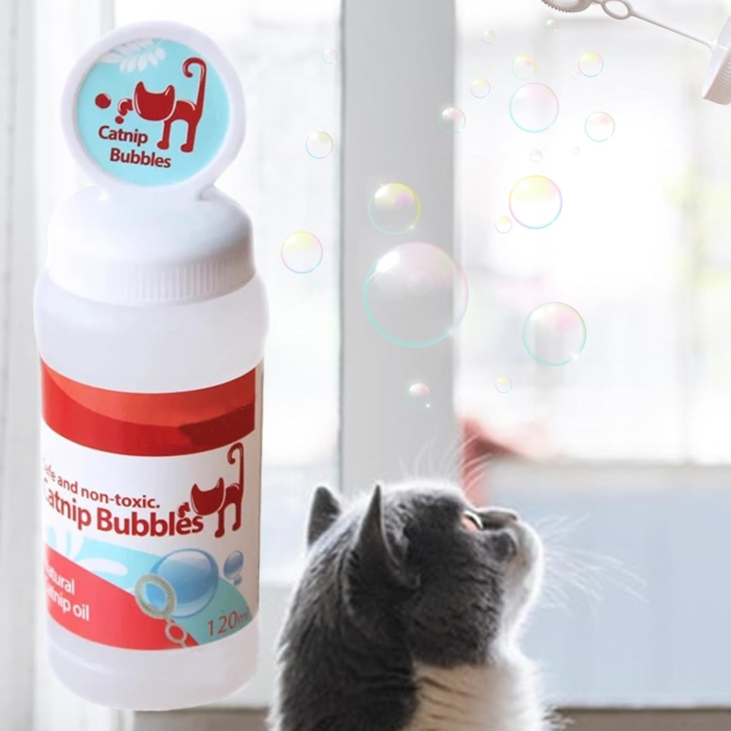Catnip Bubbles Toy - Catnip Flavored Bubbles, Indoor Outdoor Catnips Bubbls, Pet Enrichment Play Toy | Living Room Lawn Yard Interactive Play. Stimulation Hunting Game Fun.