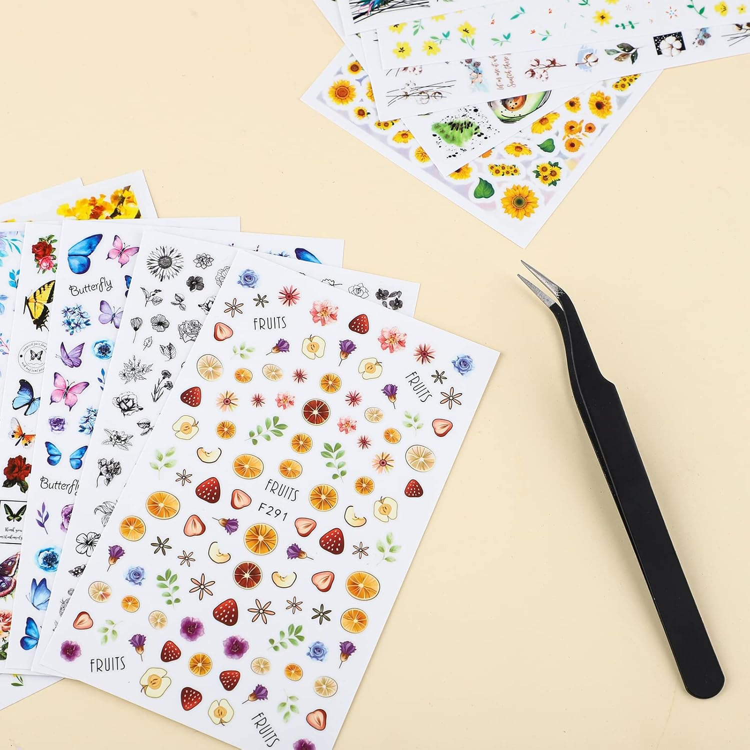 Nail Stickers, 24 Large Sheetsstickers for Nails, Self Adhesive Nail Art Sticker Decals for Women Kids Girls