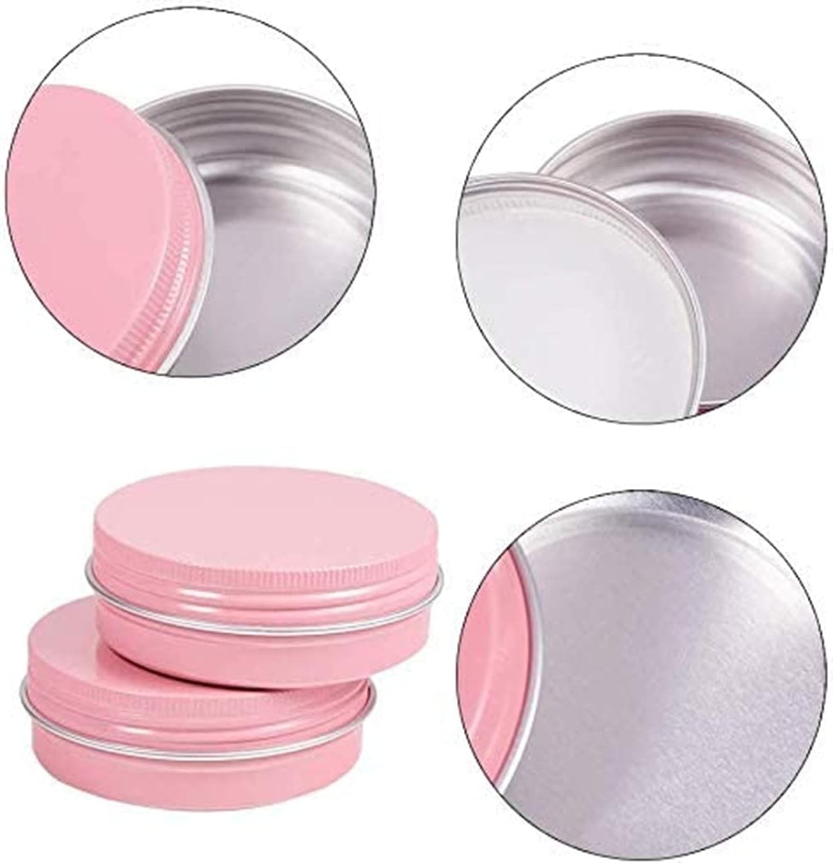 12 Pack 2 Oz/60Ml Pink Aluminum Tin Cans Screw Top round Metal Steel Tins Empty Lip Balm Tin Jars Travel Cosmetic Sample Containers for Tea Salve Spice Candies(60G) image number 4