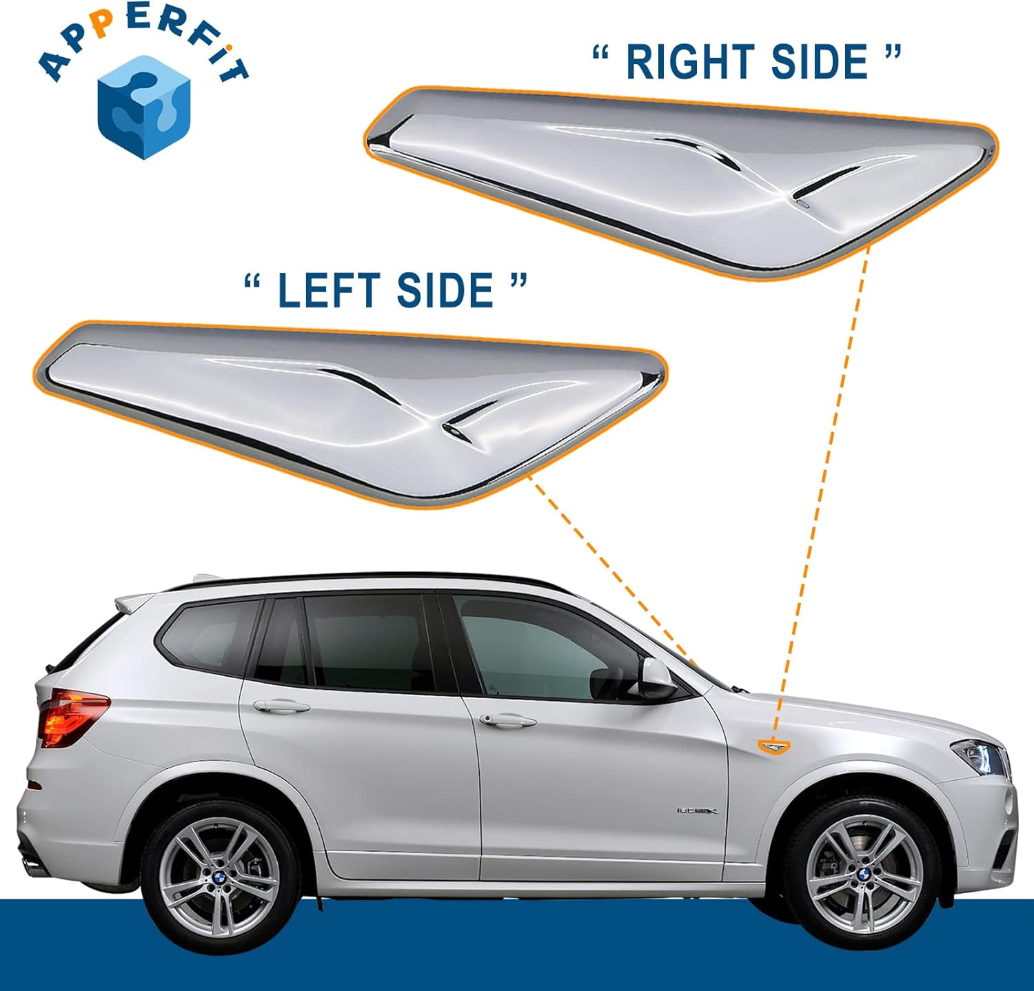 Front Fender Chrome Trim Finisher for Left Driver & Right Passenger Side Fender Compatible with BMW X3 F25 X4 F26 2011 2012 2013 2014 2015 2016 2017 Replaces 51117338569 51117338570 image number 5