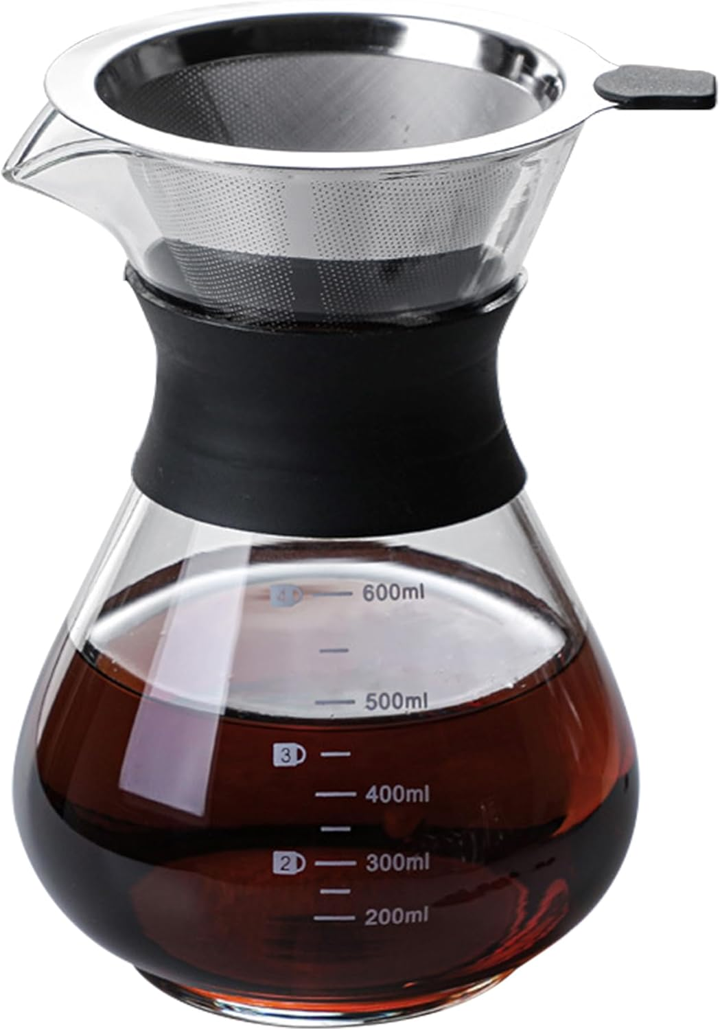 Pour over Coffee Maker 600Ml - Borosilicate Glass Carafe with Stainless Steel Filter, V-Shaped No-Drip Spout & Heat-Resistant Silicone Grip - Manual Drip Coffee Brewer for Barista-Quality Coffee