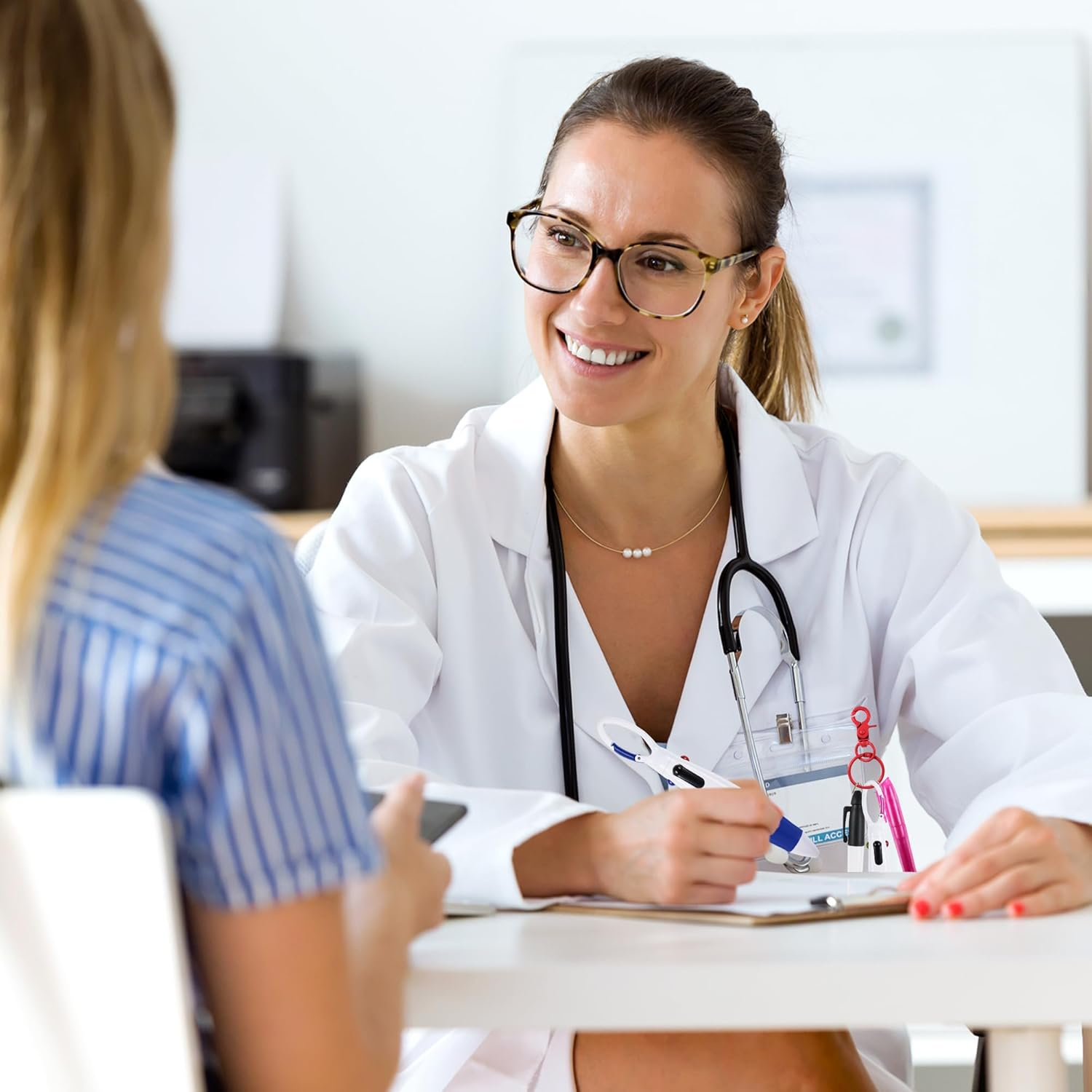 HOYDATE 8Pcs Mini Highlighter Nurse Pen Pack Set Nurse Pens for Badge Include Tip Highlighter 2 Permanent Marker Pens and 2 Retractable Ball Pen with 2 Nursing Keychain Clip (Rose Red+Blue) - Black+Orange image number 6