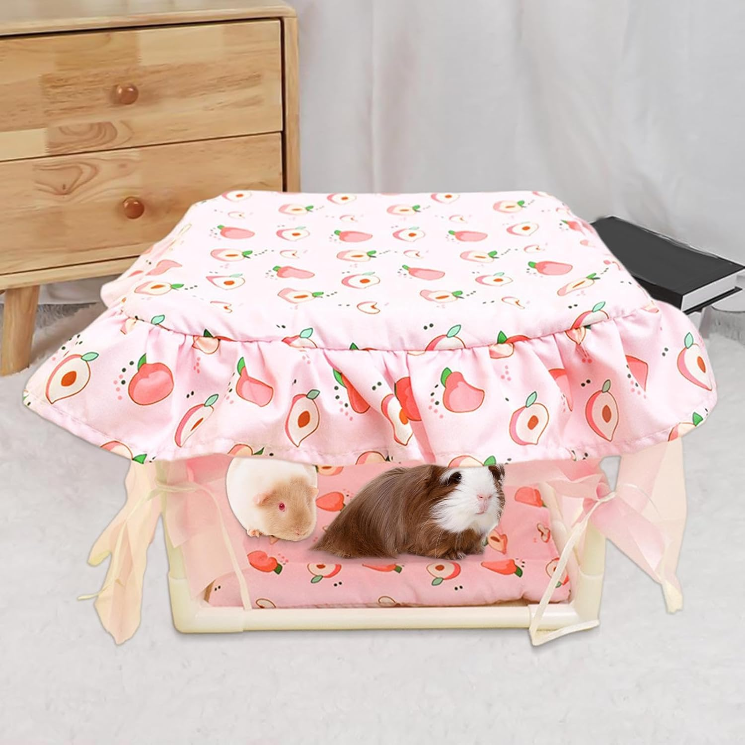 Hamster Hide | Cute Small Animal Habitat Hideaway Hut - Soft Tassel Door Bedding Shelter for Mice Playroom Bunny Chinchilla Gerbil Bedroom image number 5