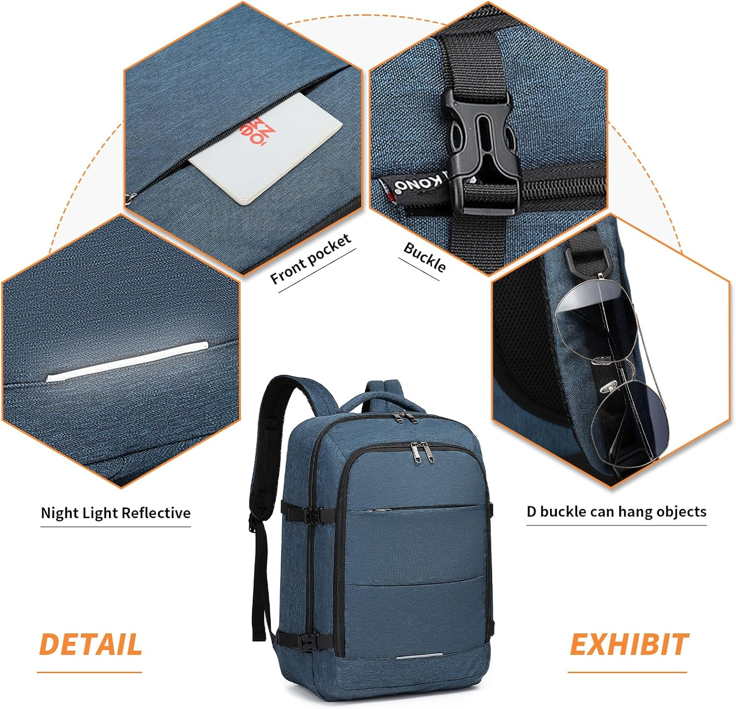 Kono Cabin Bags Underseat Carry on Backpack 45 X 36 X 20 Cm Hand Luggage Bag Large Capacity Travel Backpack