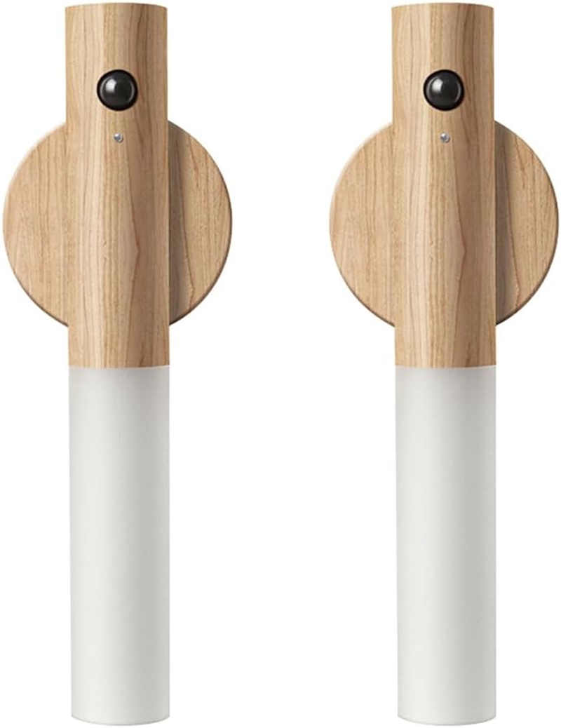 WCIC Motion Sensor Night Lights Magnet Body Sensor Hallway Night Lights Rechargeable Led Light Portable Stairway Night Lights Wooden Wall Sconce Battery Powered Cabinet Lights (White Ash 2PCS)