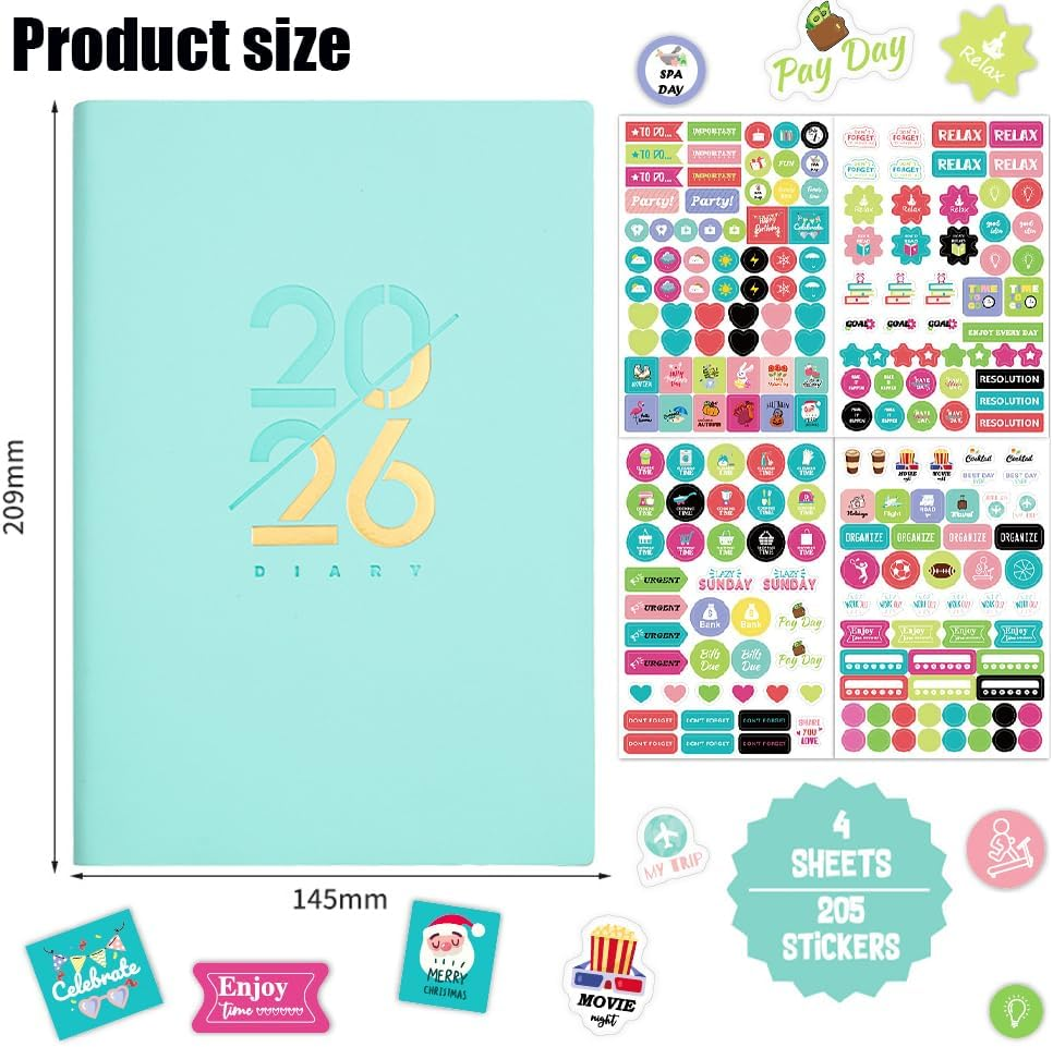 Geli 2026 Daily Planner Diary,Weekly and Daily Planner, with Stickers, January 2026 to December 2026, Hardcover 2026 Calendar for Office Home School Supplies image number 1