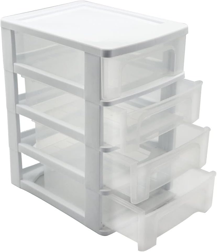 UNITED 4-Tiers White Drawer Desktop Cabinet Storage Organiser Box Office Stationery 24Cm image number 5