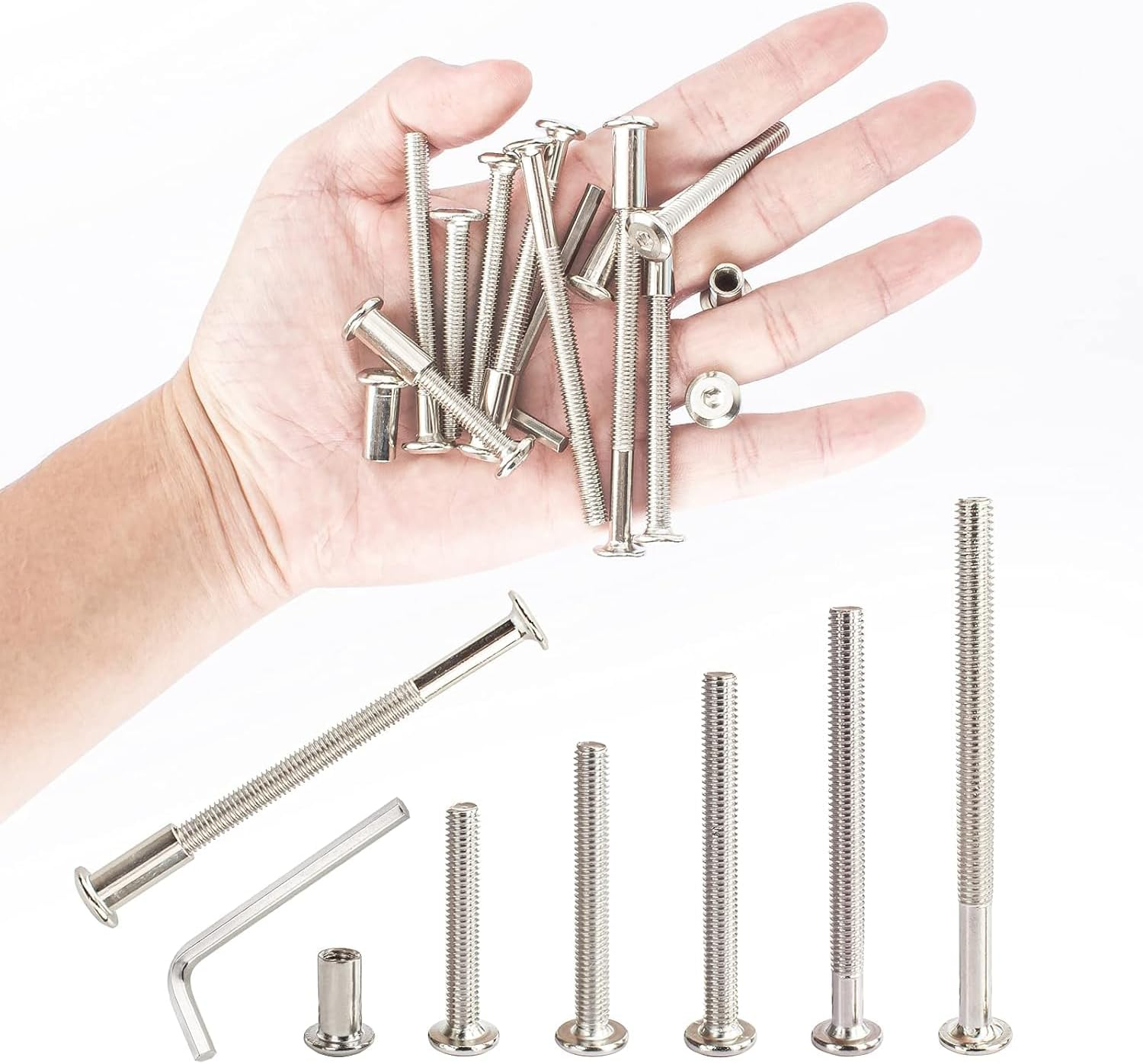 100Pcs M6X40/50/60/70/85Mm Hex Socket Cap Bolts and Barrel Nuts Assortment Kit, Furniture Joint Connector Bolt & Cap Nut Kit, Countersunk Furniture Crib Bolts for Bed Chair Table Cabinet image number 2