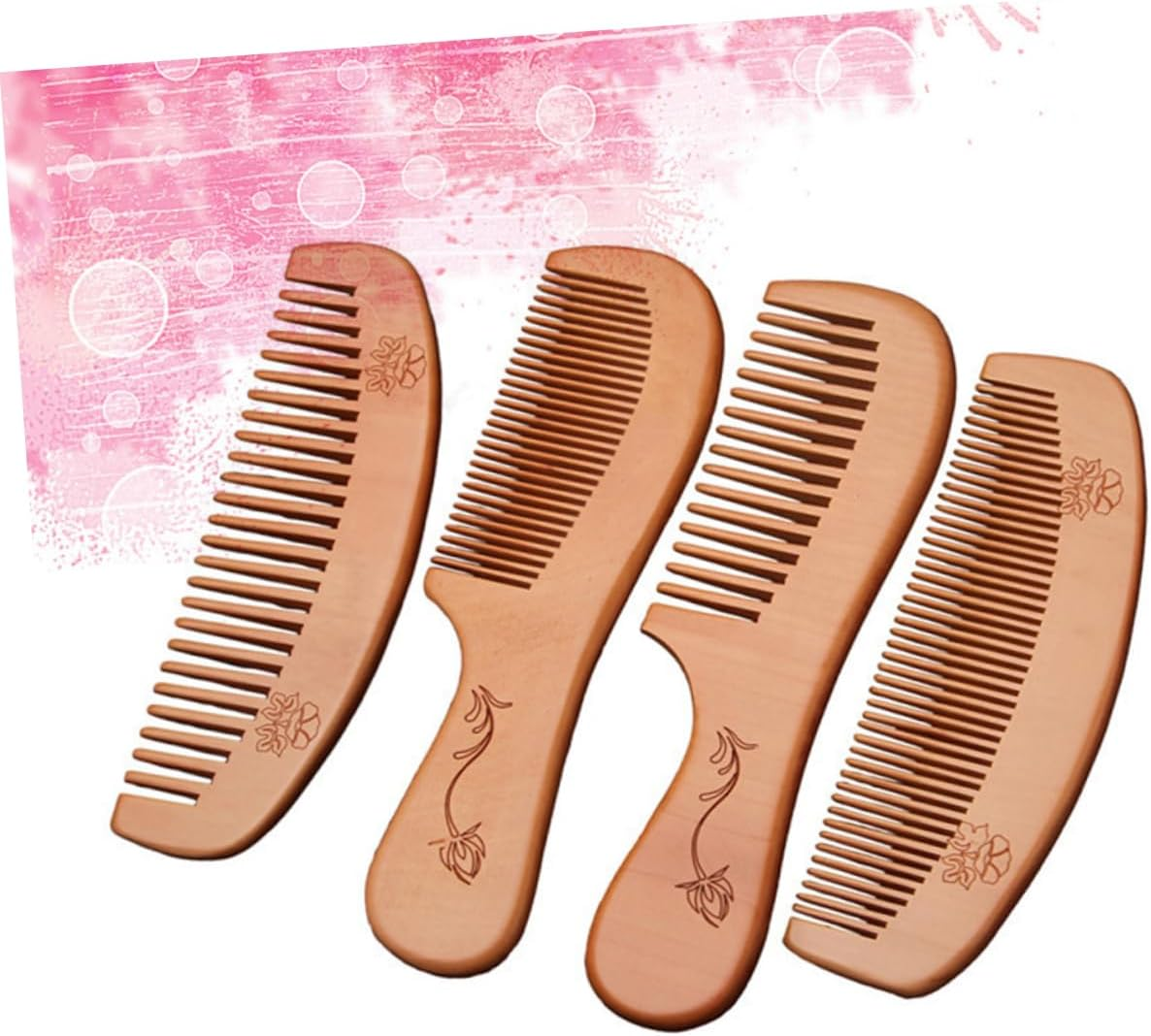 HAKIDZEL 4Pcs Wooden Hair Comb Static Boys and Girls Frizz Comb Non Scratch for Scalp Massage image number 6