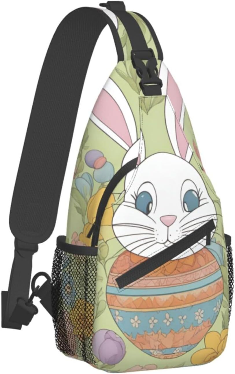 Easter Bunny Floral Shoulder Bag Crossbody Backpack Chest Bag Lightweight Sling Daypackstravel Hiking Cycling for Men Women - Cute Pug Dog image number 4