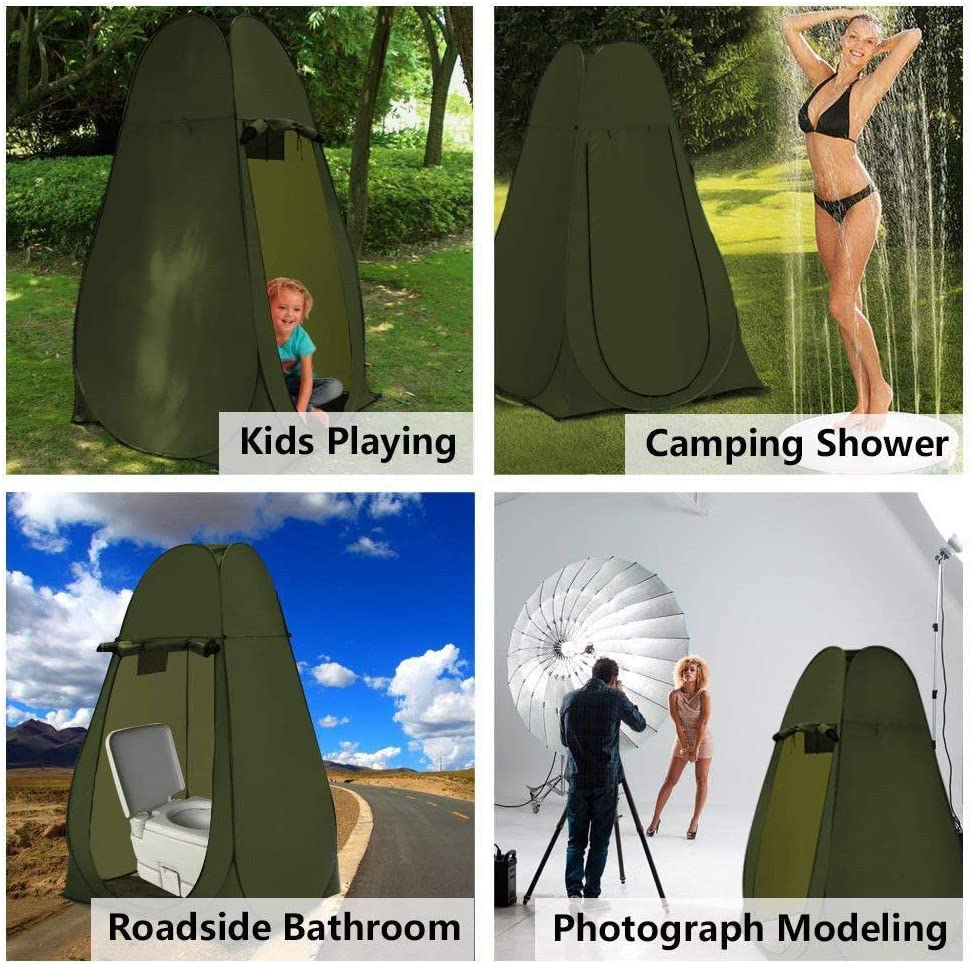 Camping Tent Outdoor Portable Folding Toilet Camping Shower Tent Pop up Change Room Potty Bag - Green Tent image number 3