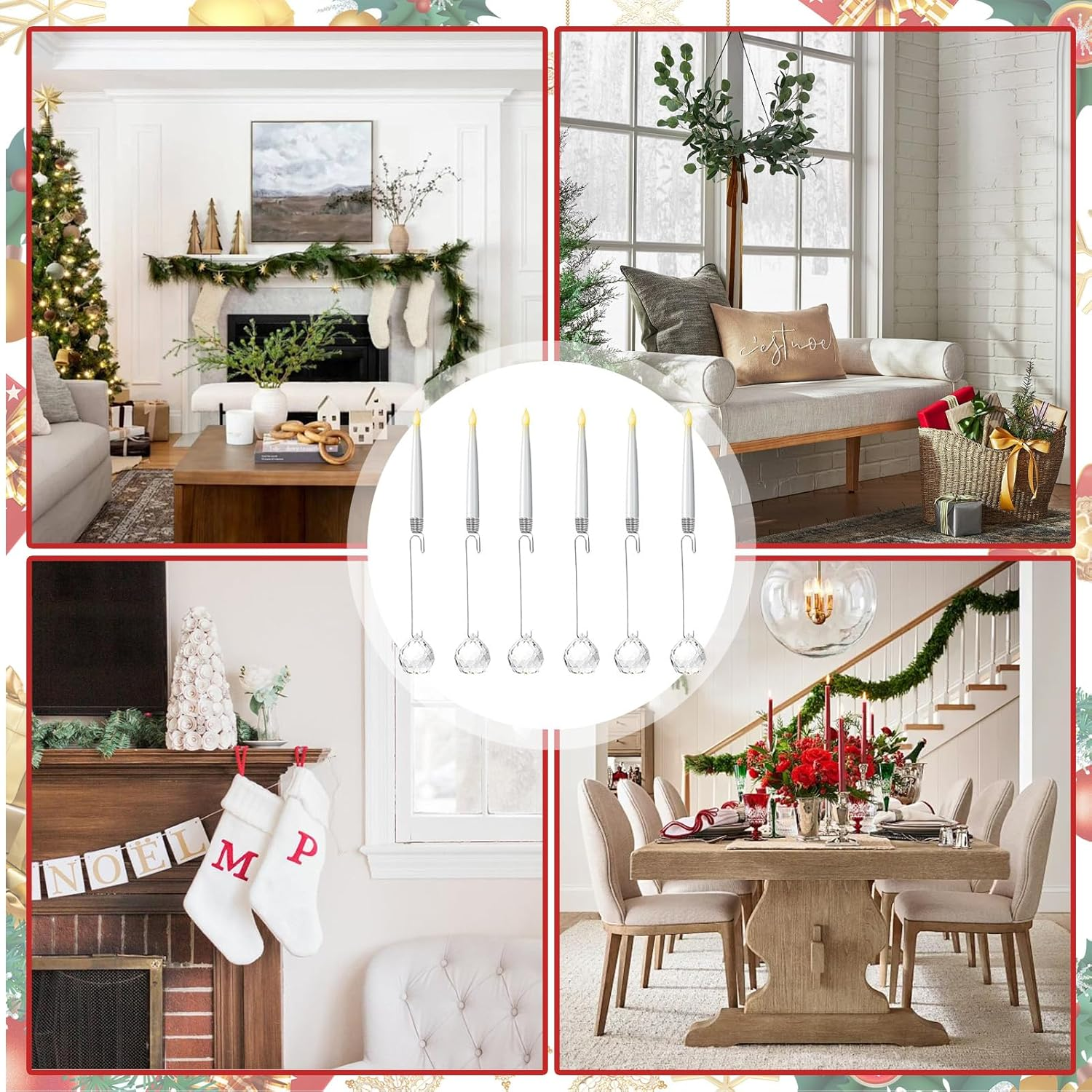 Clip on Candles for Christmas Trees | Fake Candles LED Lights Tree Ornaments - Christmas Decorations for Holiday Indoor Outdoor Home Fireplace Window Shelf Garden - Snowflake image number 2