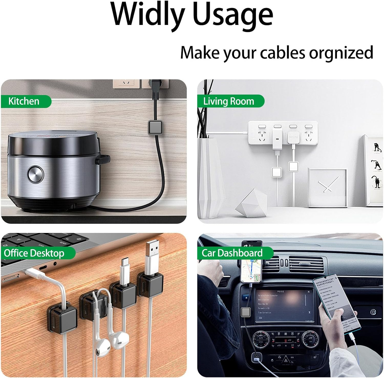 10-Pack Cable Cord Organizer Clips for Cable Management, Strong Adhesive Cord Holder for Kitchen Appliances Wall Office Desk Phone Charging Wire Keeper (10, White) image number 6