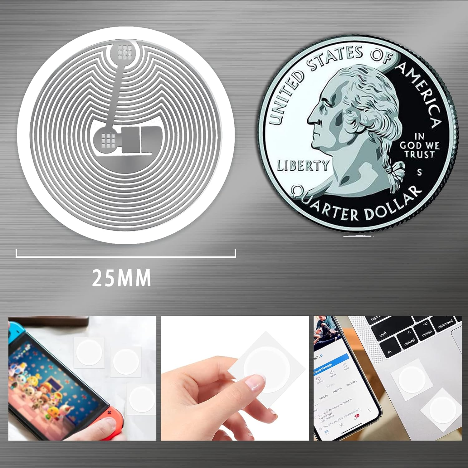 12 X NTAG215 NFC Stickers NFC Tags Rewritable NFC 215 Tag White with NFC Chip 25Mm (1 Inch) Round, Compatible with Tagmo and All NFC Enabled Devices image number 4