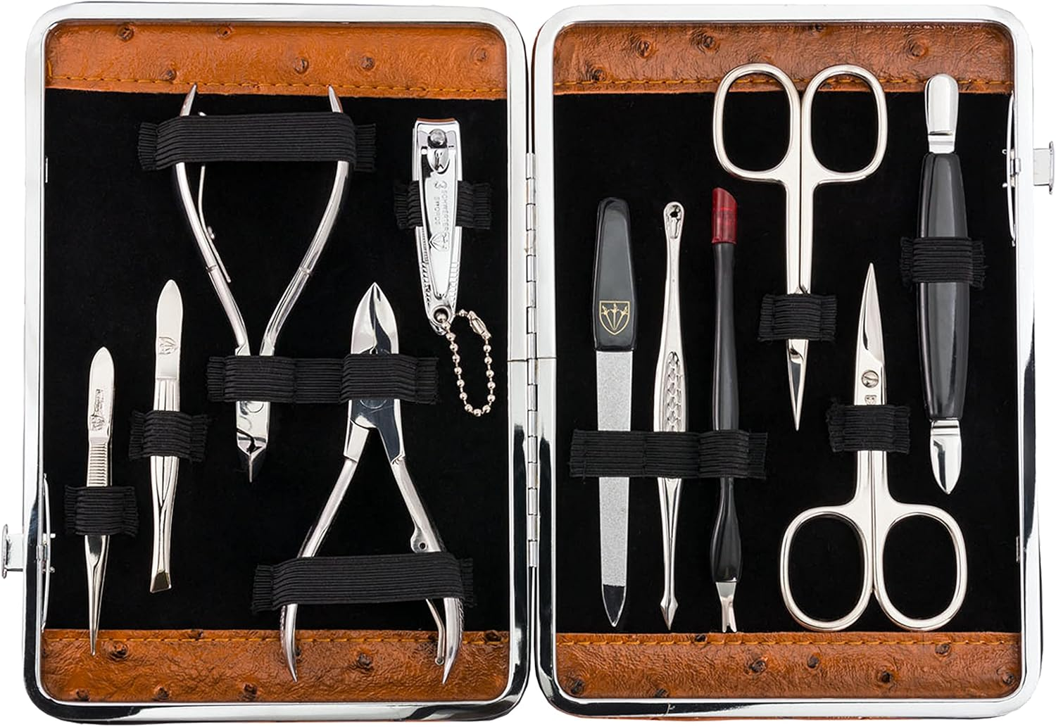 3 Swords Germany - Brand Quality 11 Piece Manicure Pedicure Grooming Kit Set for Professional Finger & Toe Nail Care Scissors Clipper Fashion Leather Case in Gift Box, Made by 3 Swords (Dfgl) Black