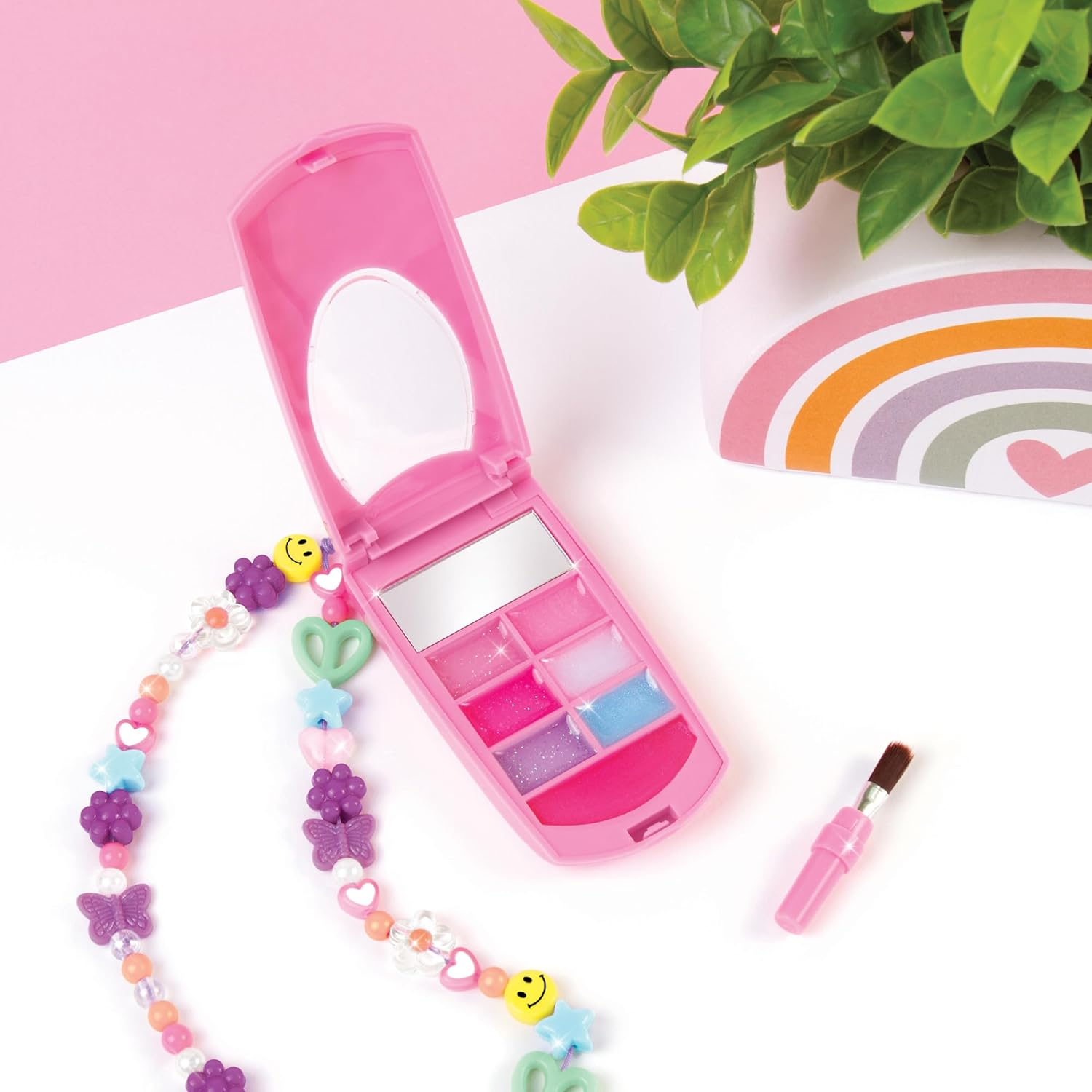 3C4G Make It Real Flip Phone Lip Gloss Set & DIY Lanyard - 7 Strawberry-Scented Lip Gloss Colors - Decorate with Gems & Stickers - Fun Makeup Kit for Girls for Kids Ages 6+ image number 5