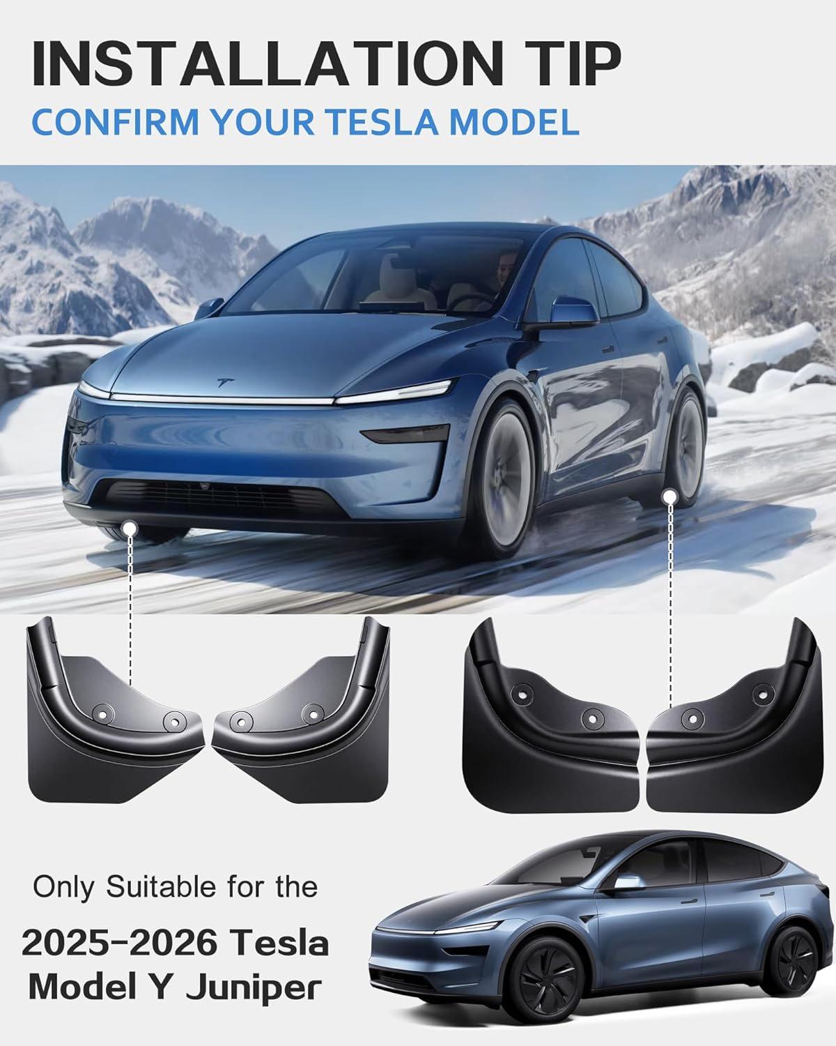 Mud Flaps Splash Guards for Tesla Model Y Juniper 2026-2025, No Drilling Required, Mudguard Fender for 2025 New Model Y Mudflaps Tire Protector Exterior Accessories (Model Y Juniper 2025-2026) image number 6
