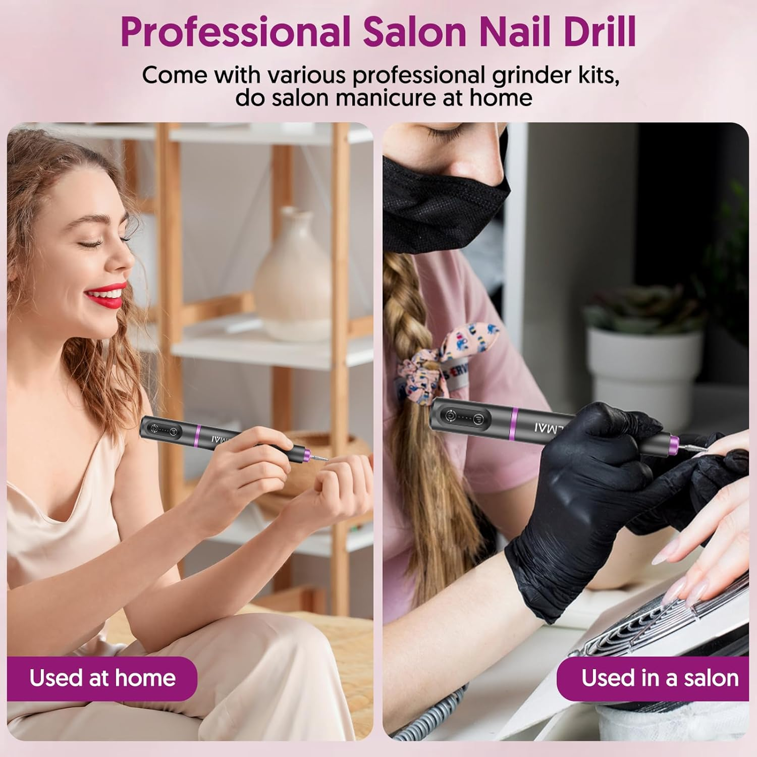 HALMAI Electric Nail Drill Machine, Cordless Portable Nail File Kit for Acrylic,Gel Nails, Rechargeable Professional Acrylic Manicure Pedicure Machine for Home with Max 20000 RPM (Basic-Dark Grey) image number 1