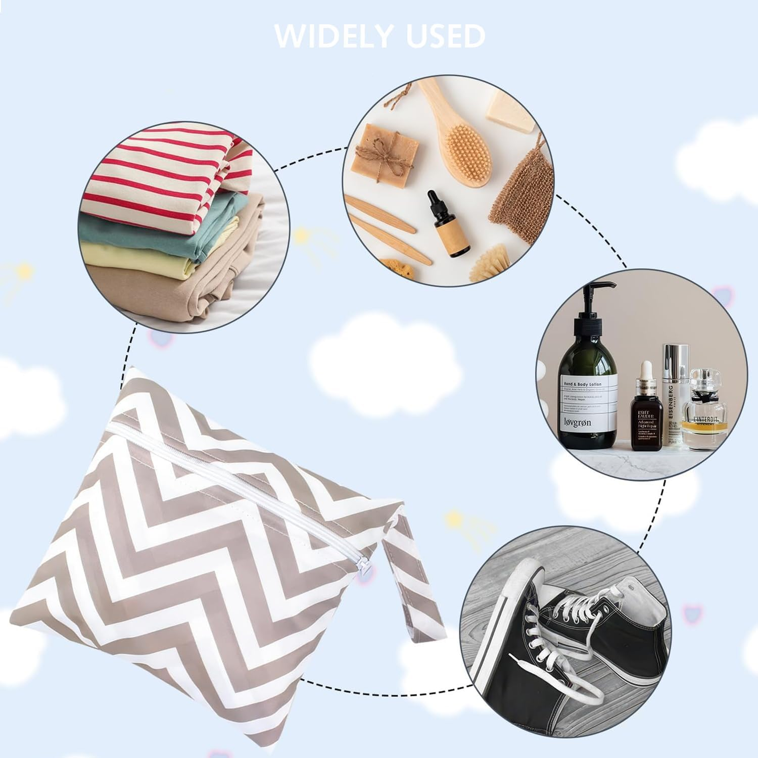 3Pcs Wet Bag, Waterproof Moisture-Proof Washable Portable Diaper Bag Storage Bag with Zipper for Swimsuits, Dry or Wet Clothes, Grey, Any image number 5