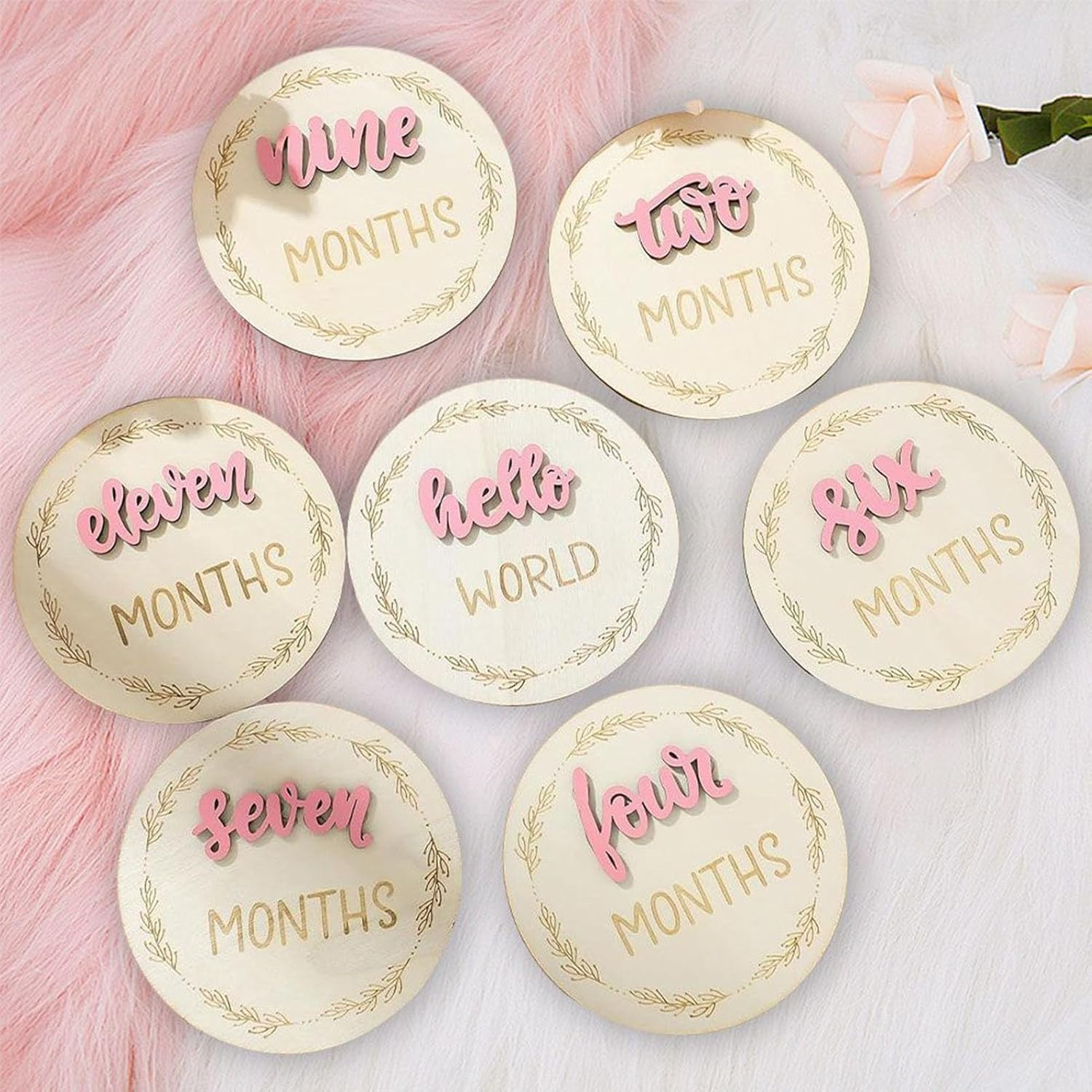 Baby Growth Cards, Double Sided 3D Baby Picture Signs - Decorative Month Marker Discs, Wooden Birth Growth Cards Photo Props for Boys Girls