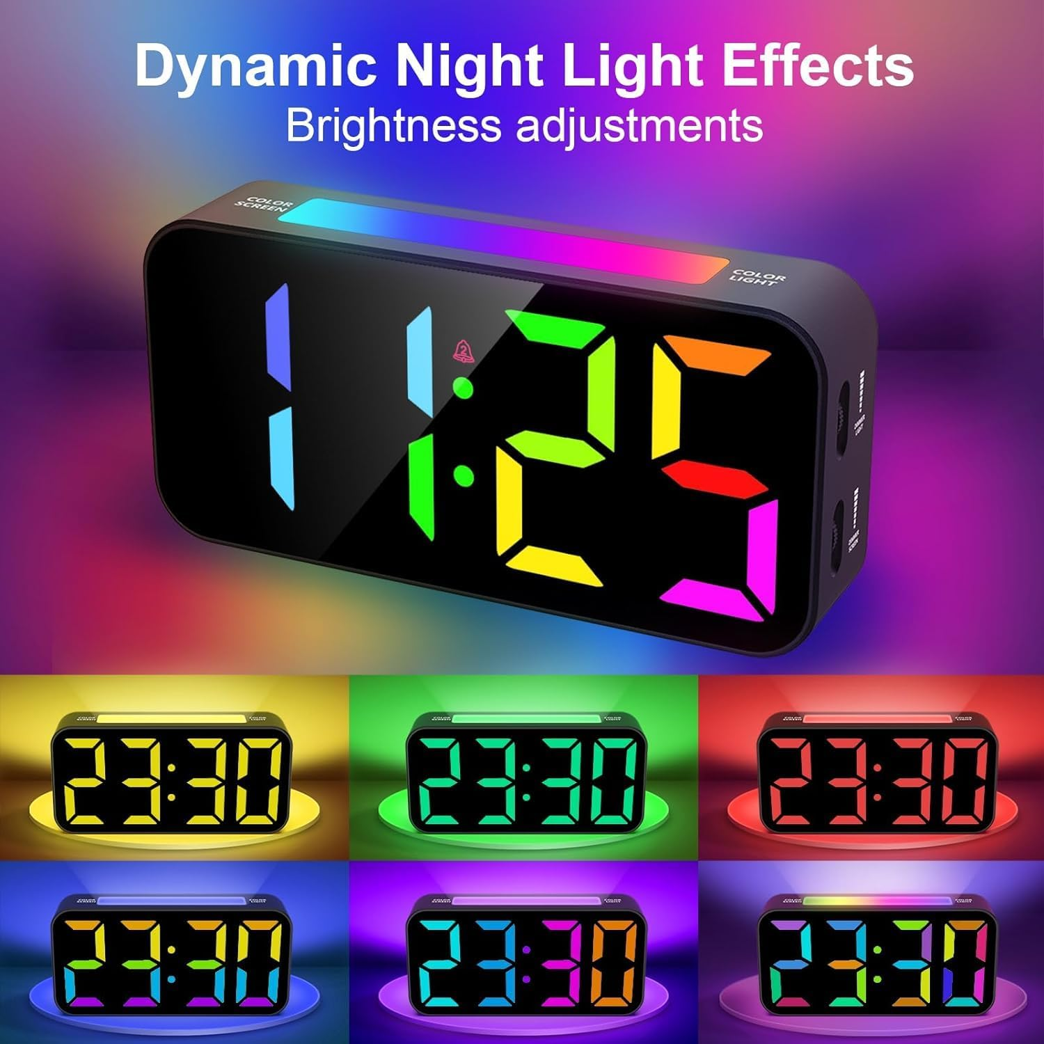 Alarm Clocks for Bedrooms Heavy Sleepers, Digital Clock with Night Light, Large Display, Dual Alarm, Snooze, Dimmable Bedside Alarm Clock for Kids Teens Boys Girls (Black)