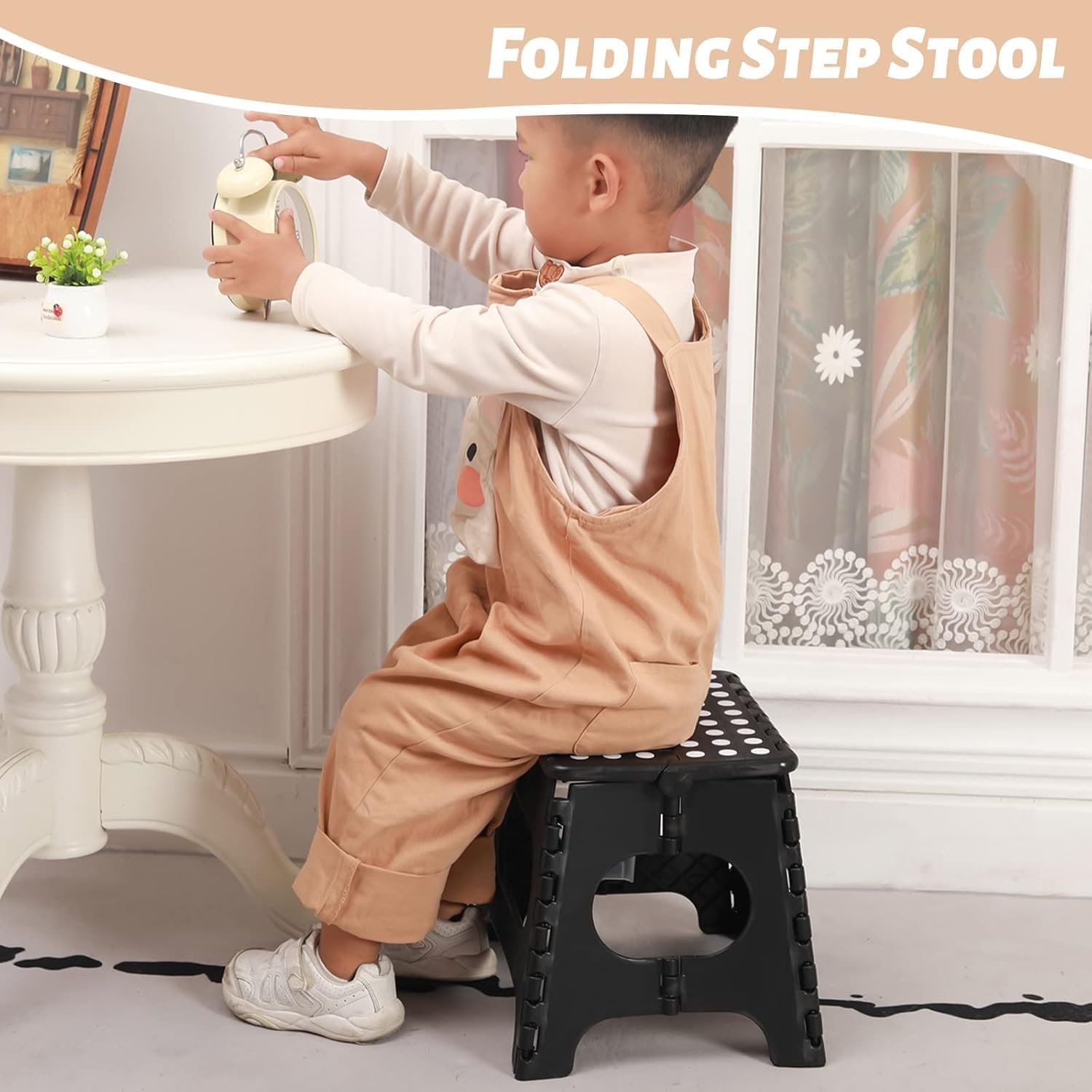 Folding Step Stool, 11 Inch Foot Stool for Kids Adults - Holds up to 330 Lbs, Lightweight Foldable Step Stool with Anti-Slip Surface, Carry Handle for Home Indoor Outdoor (Black) - Light Grey image number 4