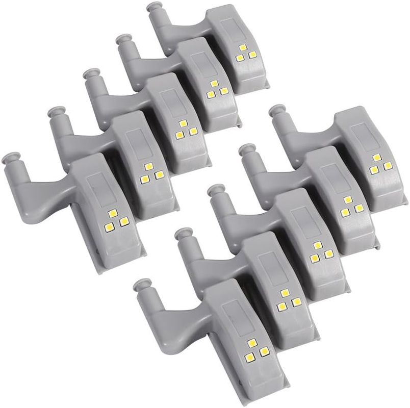 LED Cabinet Hinge Light, Grey, ABS Material, 4.8X2.6X2Cm, 10 Pack, Battery-Operated Sensor Light for Kitchen Cupboard, Wardrobe, Cool White