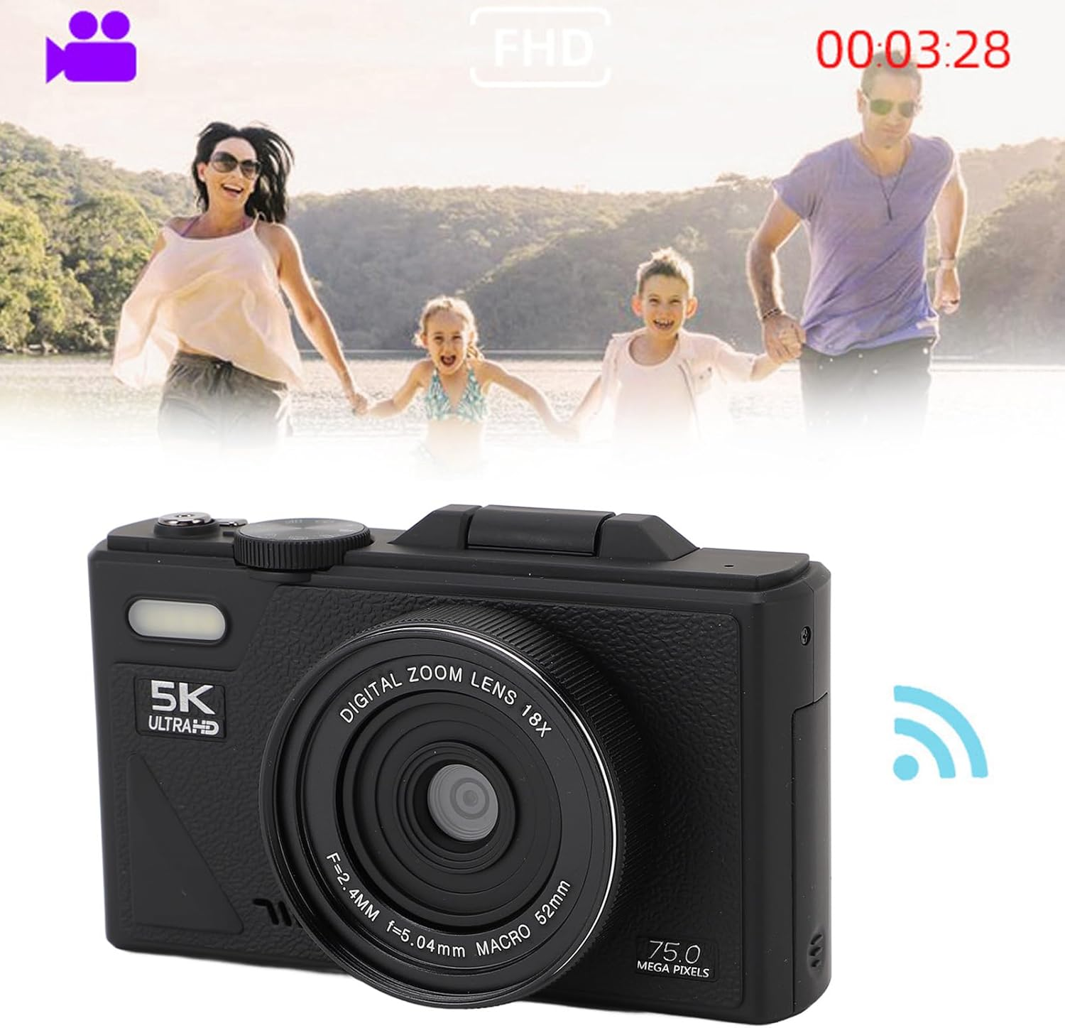 5K Digital Camera, 75MP HD Autofocus Vlogging Camera, 18X Digital Zoom Retro Mirrorless Camera with 3" Screen for Photography (Black) image number 6